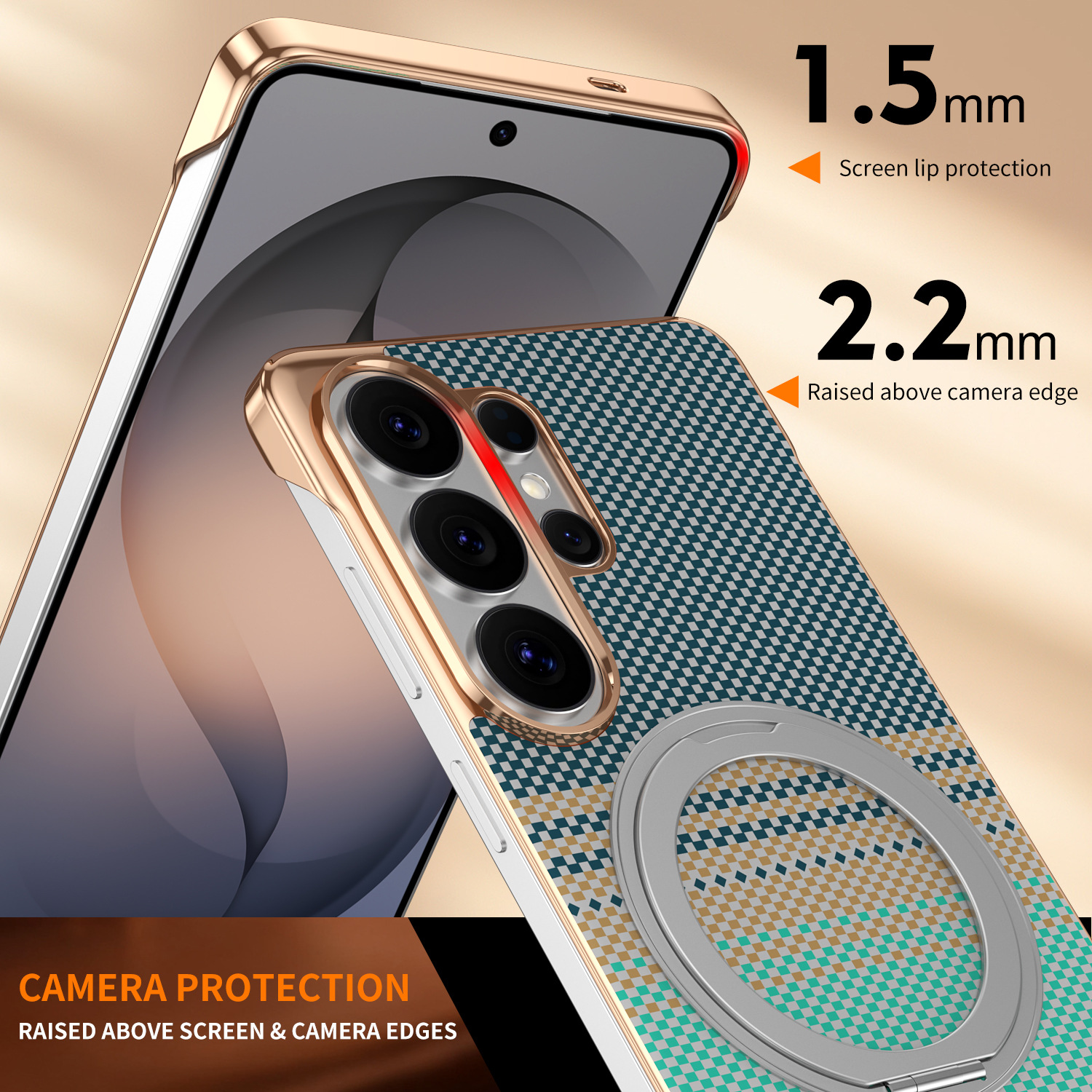 Compatible with Samsung S26 Ultra phone case, rotating magnetic stand, S25 Ultra frameless hard case, Kevlar texture