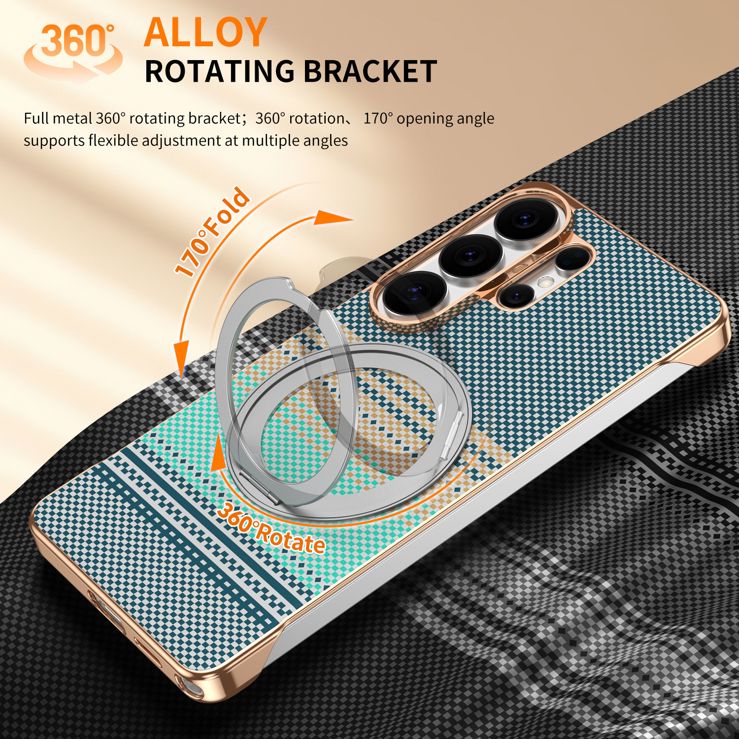Compatible with Samsung S26 Ultra phone case, rotating magnetic stand, S25 Ultra frameless hard case, Kevlar texture