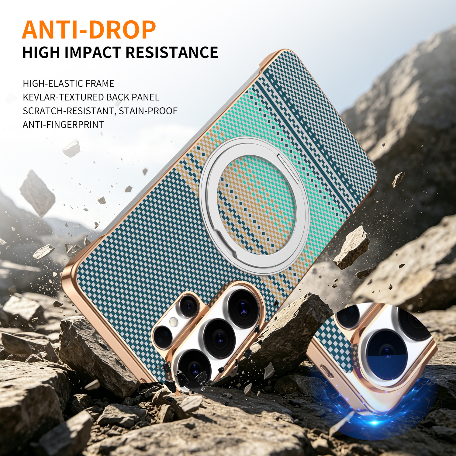 Compatible with Samsung S26 Ultra phone case, rotating magnetic stand, S25 Ultra frameless hard case, Kevlar texture