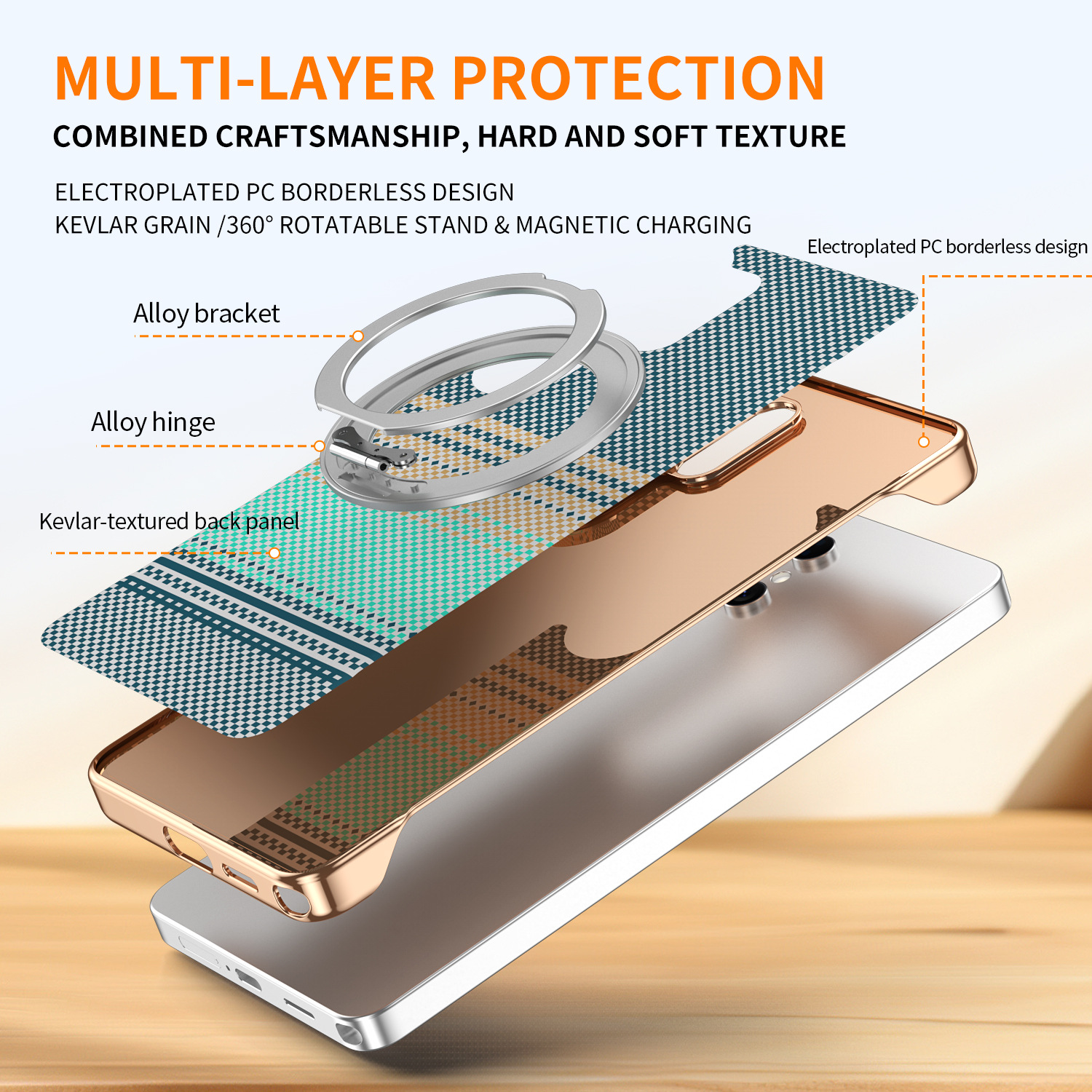 Compatible with Samsung S26 Ultra phone case, rotating magnetic stand, S25 Ultra frameless hard case, Kevlar texture