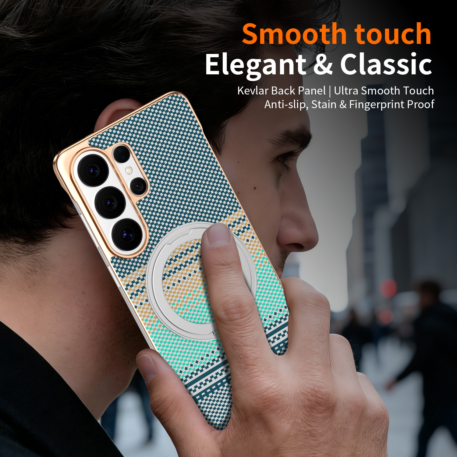 Compatible with Samsung S26 Ultra phone case, rotating magnetic stand, S25 Ultra frameless hard case, Kevlar texture