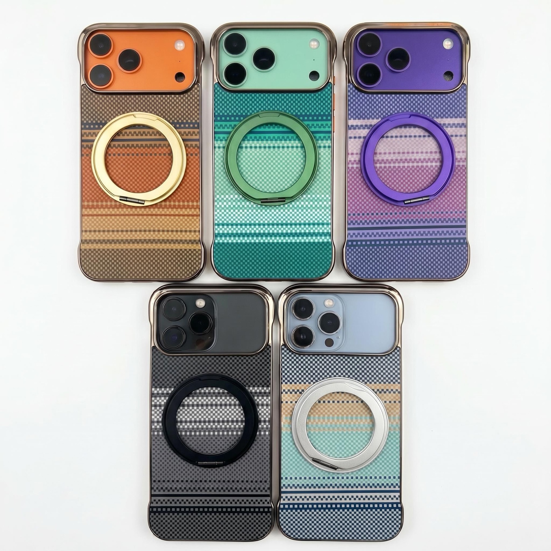 Compatible with Apple 17 Pro Max phone case, 16 Pro magnetic rotating ring holder, 15/14mm skin-feel semi-enclosed back cover