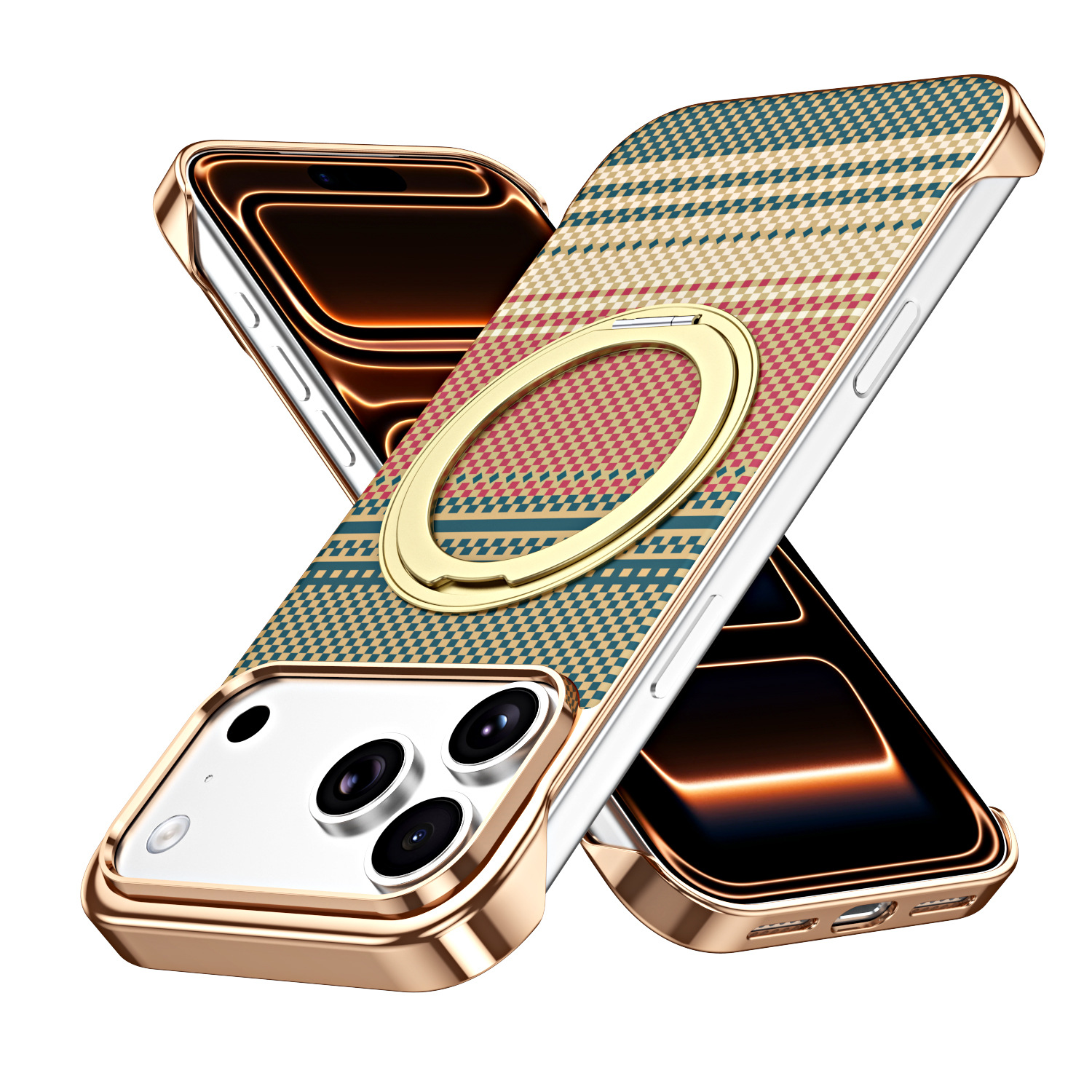 Compatible with Apple 17 Pro Max phone case, 16 Pro magnetic rotating ring holder, 15/14mm skin-feel semi-enclosed back cover