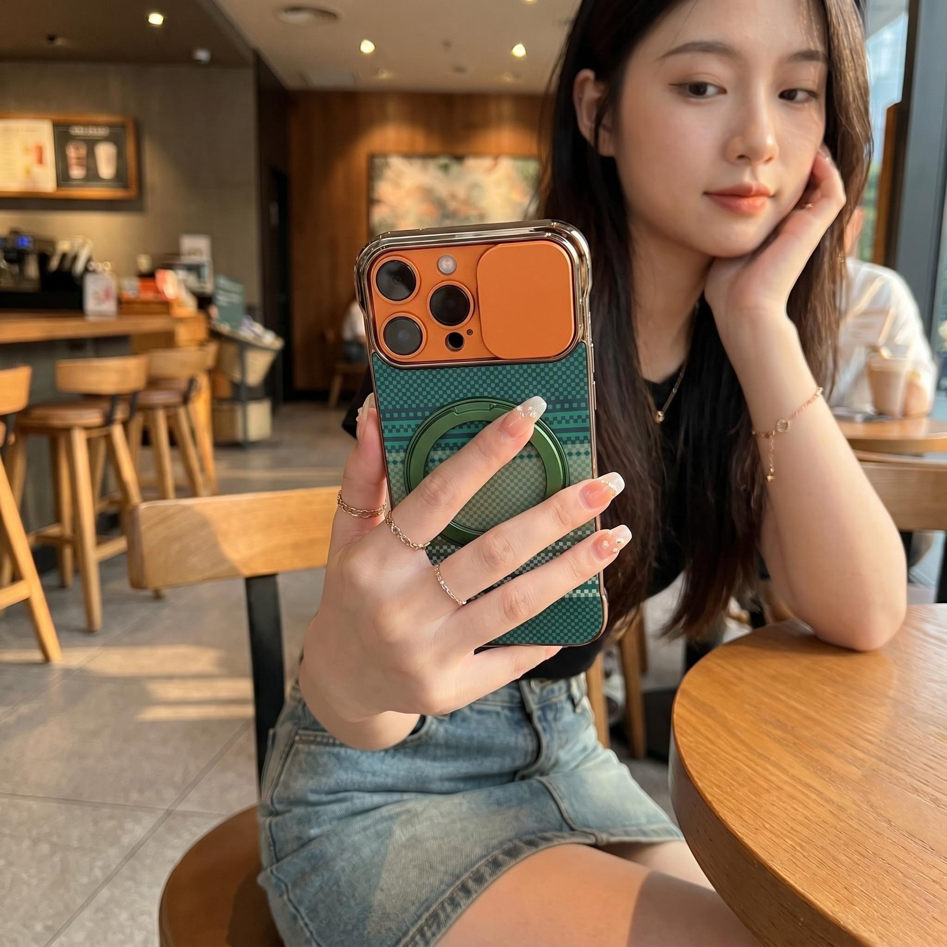 Compatible with Apple 17 Pro Max phone case, 16 Pro magnetic rotating ring holder, 15/14mm skin-feel semi-enclosed back cover