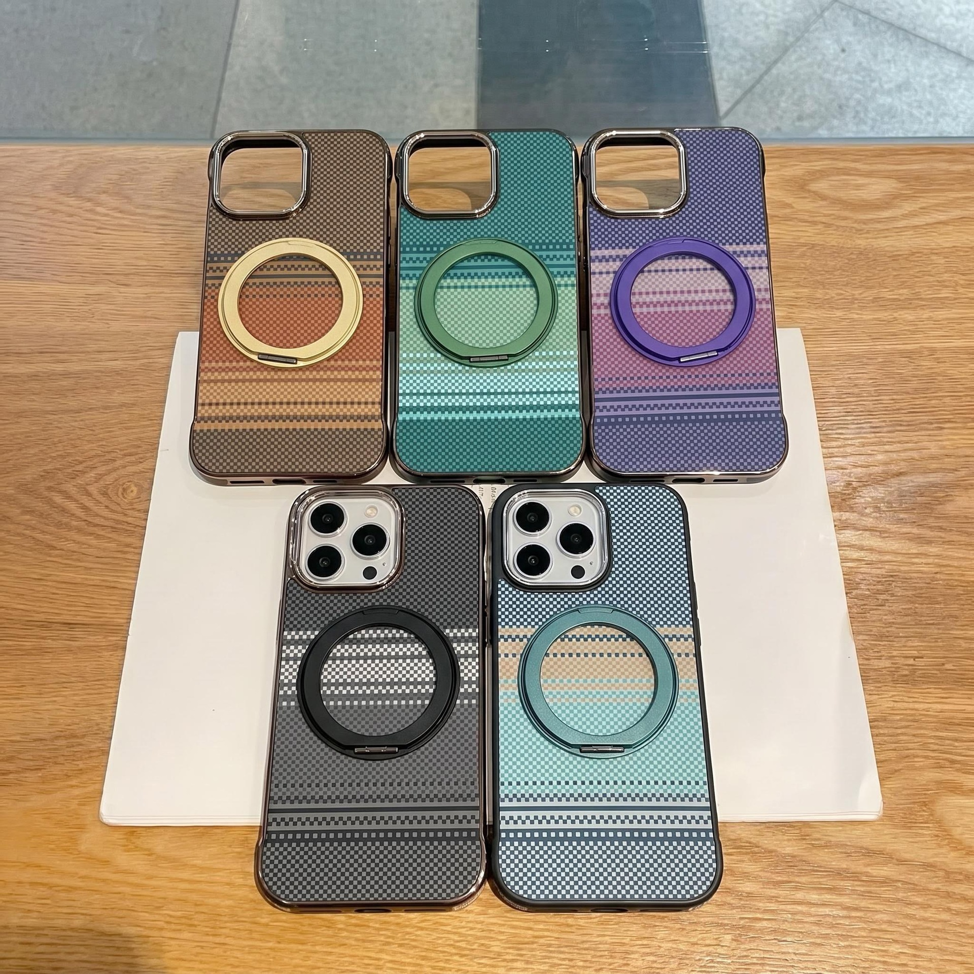 Compatible with Apple 17 Pro Max phone case, 16 Pro magnetic rotating ring holder, 15/14mm skin-feel semi-enclosed back cover