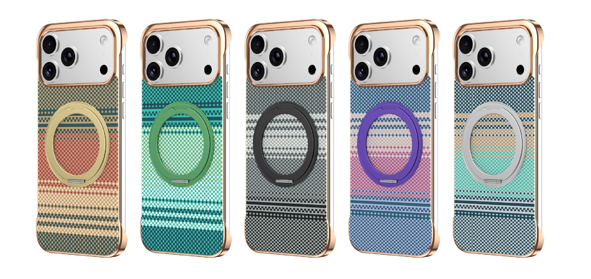 Compatible with Apple 17 Pro Max phone case, 16 Pro magnetic rotating ring holder, 15/14mm skin-feel semi-enclosed back cover