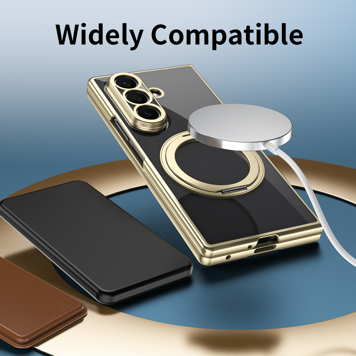 Compatible with Samsung Z Fold8/7 phone case, magnetic charging rotating stand, 6/5/4 case, electroplated transparent protective case