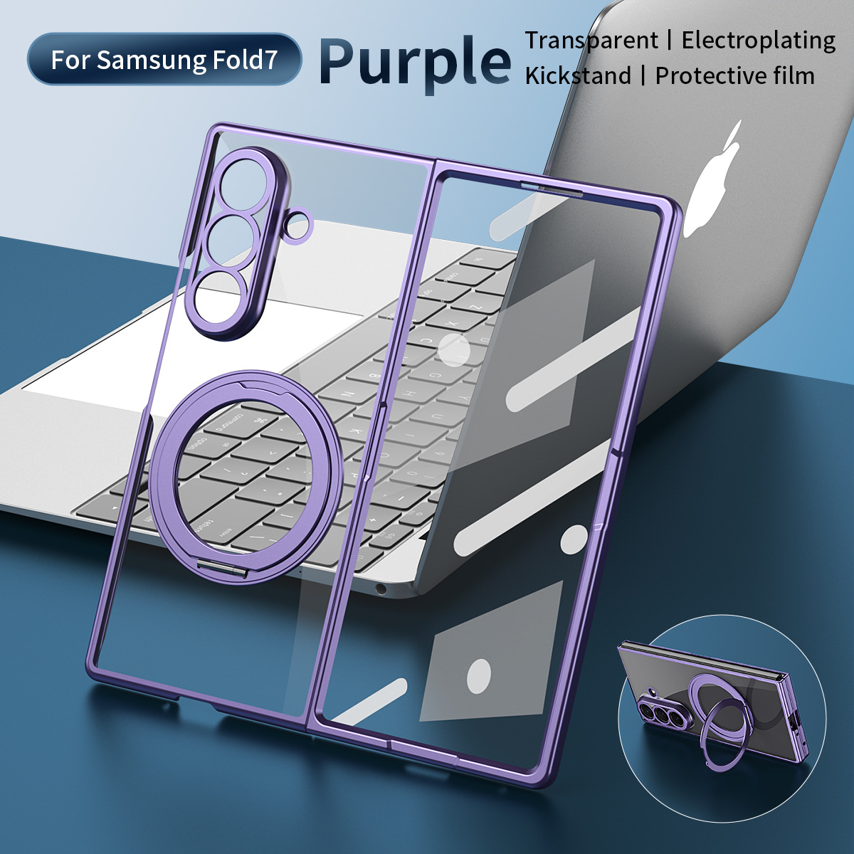 Compatible with Samsung Z Fold8/7 phone case, magnetic charging rotating stand, 6/5/4 case, electroplated transparent protective case