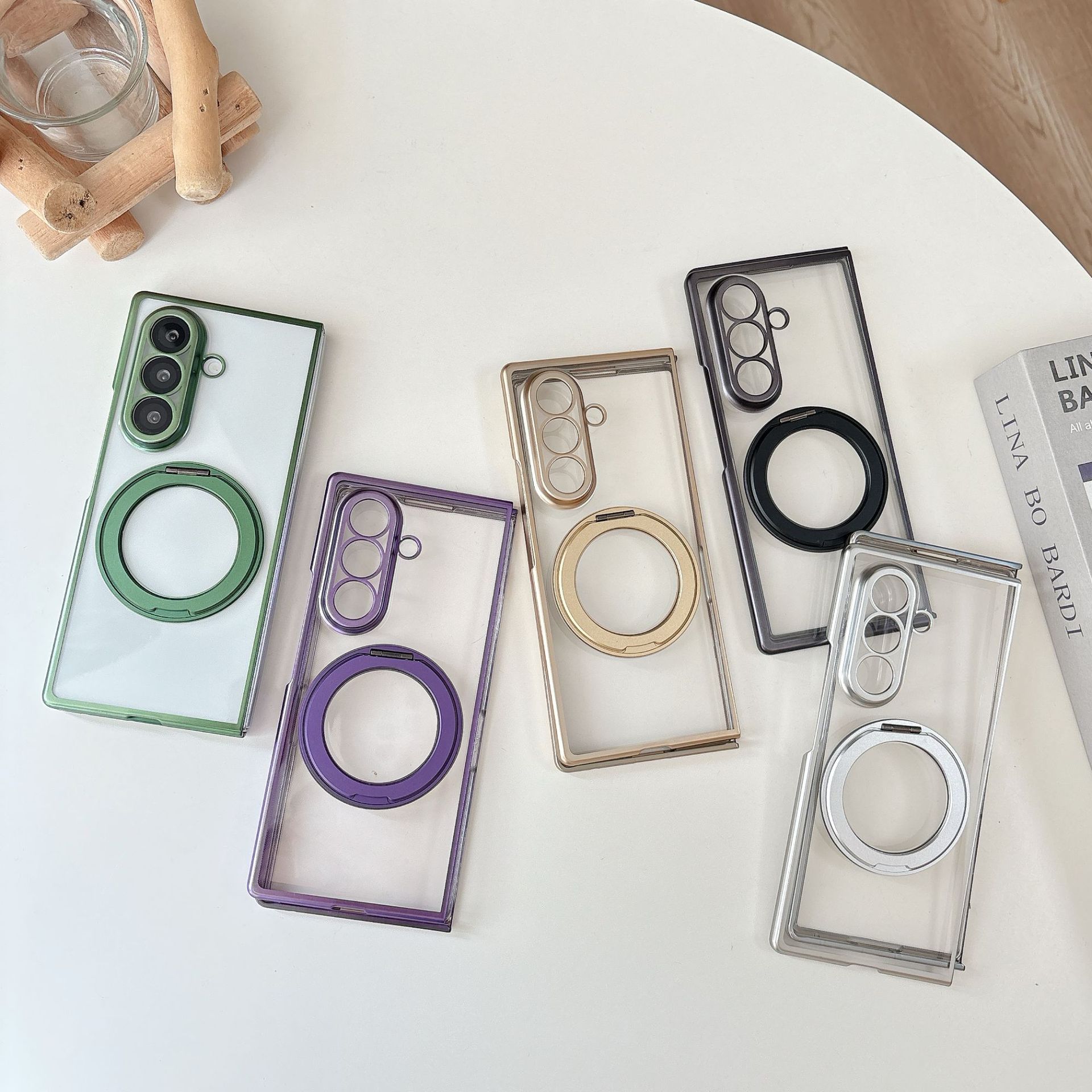 Compatible with Samsung Z Fold8/7 phone case, magnetic charging rotating stand, 6/5/4 case, electroplated transparent protective case