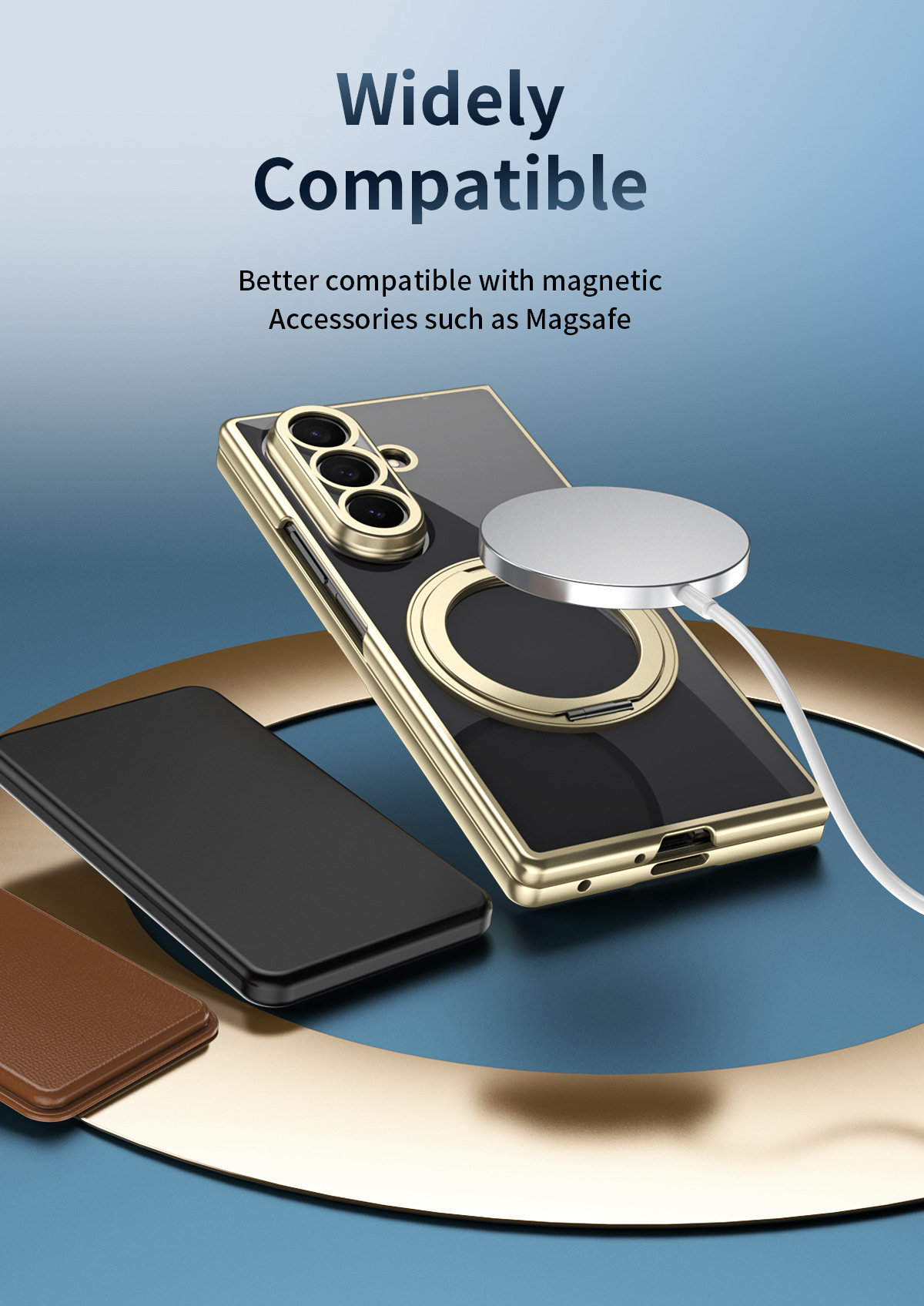 Compatible with Samsung Z Fold8/7 phone case, magnetic charging rotating stand, 6/5/4 case, electroplated transparent protective case