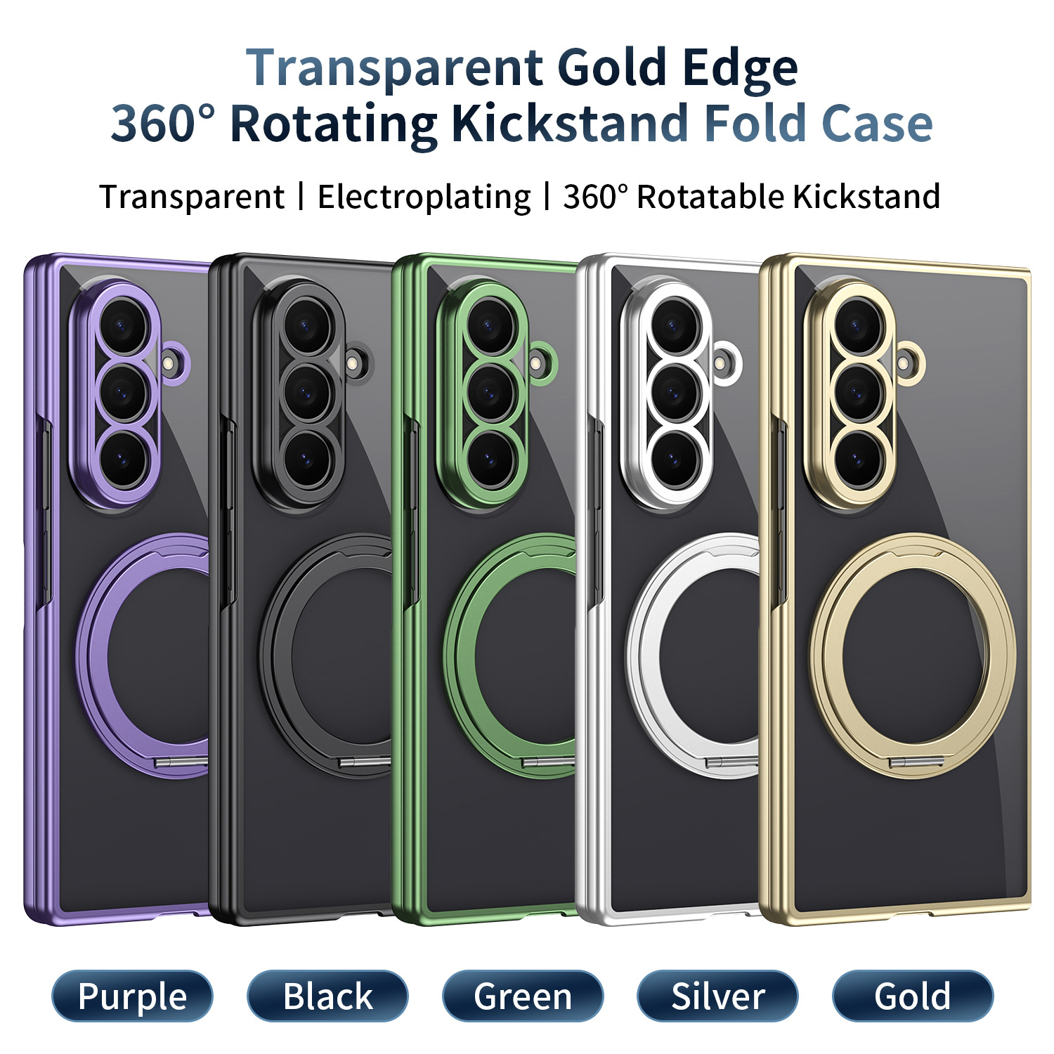 Compatible with Samsung Z Fold8/7 phone case, magnetic charging rotating stand, 6/5/4 case, electroplated transparent protective case