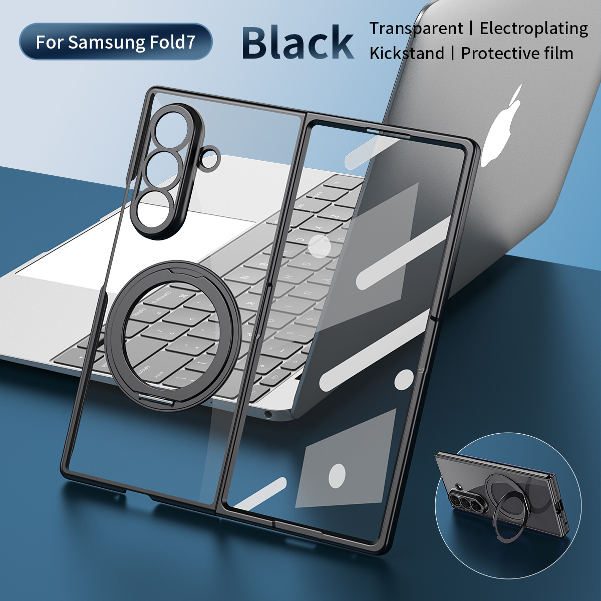 Compatible with Samsung Z Fold8/7 phone case, magnetic charging rotating stand, 6/5/4 case, electroplated transparent protective case