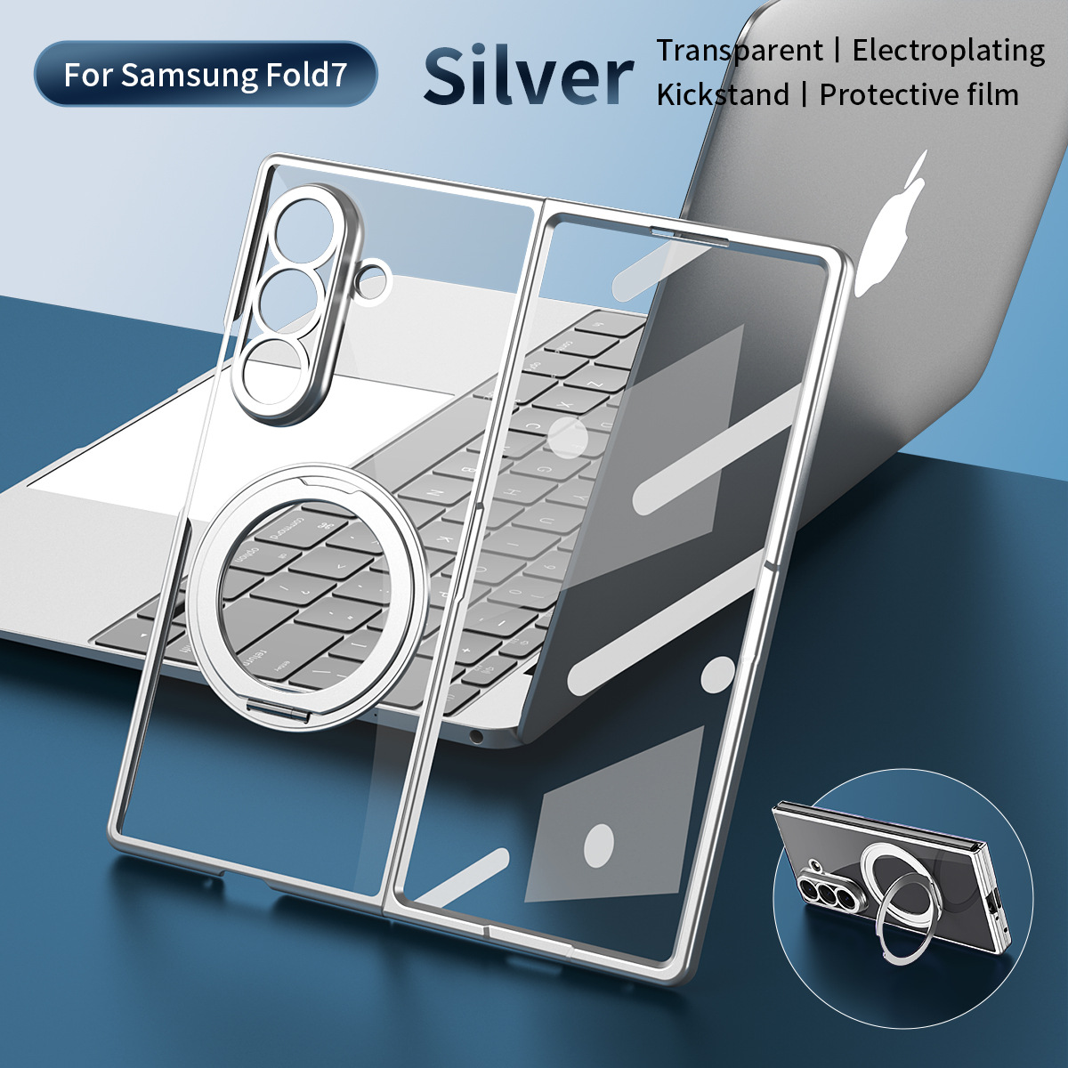 Compatible with Samsung Z Fold8/7 phone case, magnetic charging rotating stand, 6/5/4 case, electroplated transparent protective case