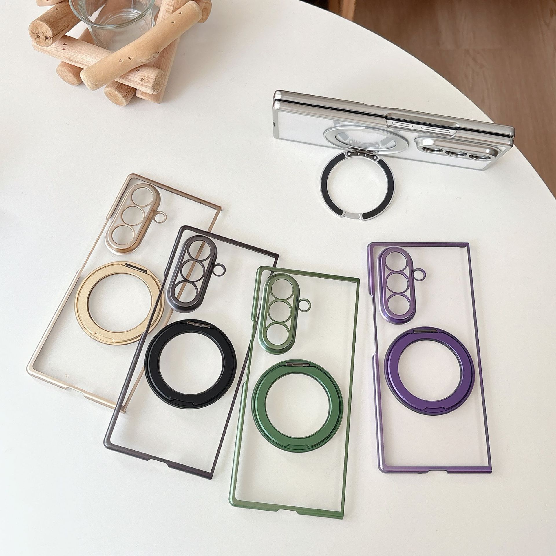 Compatible with Samsung Z Fold8/7 phone case, magnetic charging rotating stand, 6/5/4 case, electroplated transparent protective case