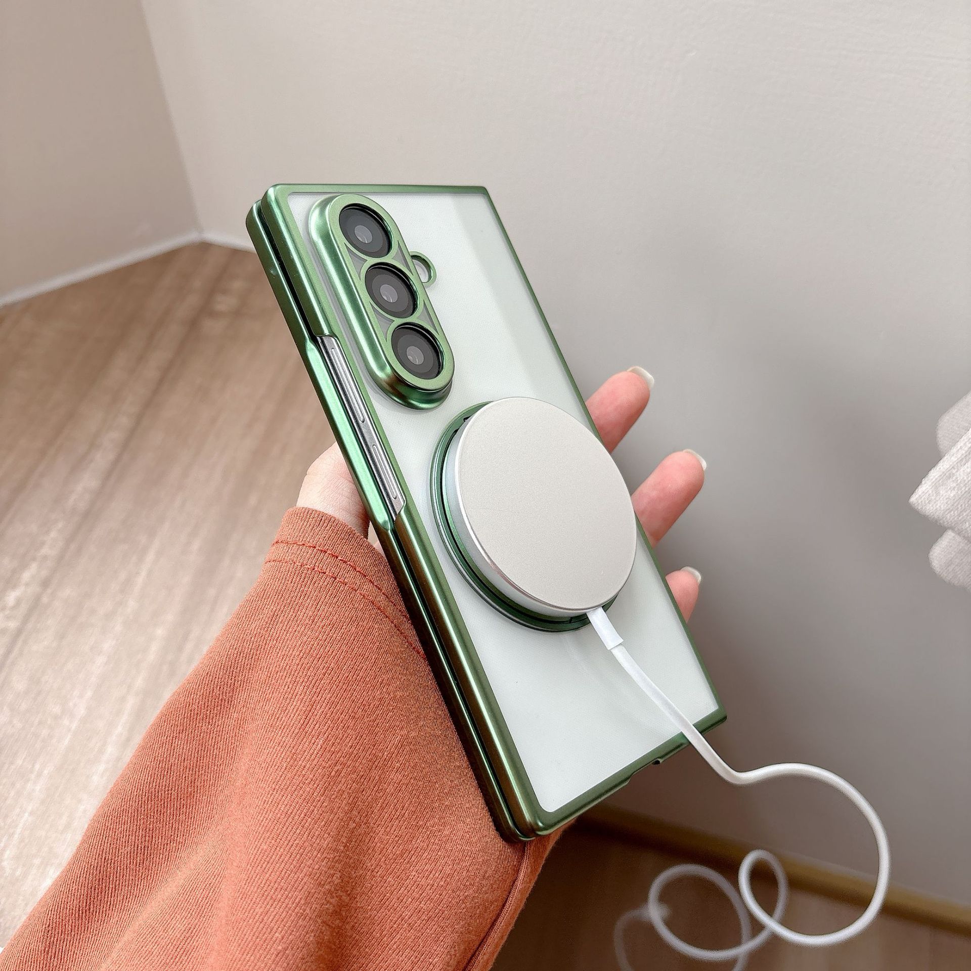 Compatible with Samsung Z Fold8/7 phone case, magnetic charging rotating stand, 6/5/4 case, electroplated transparent protective case