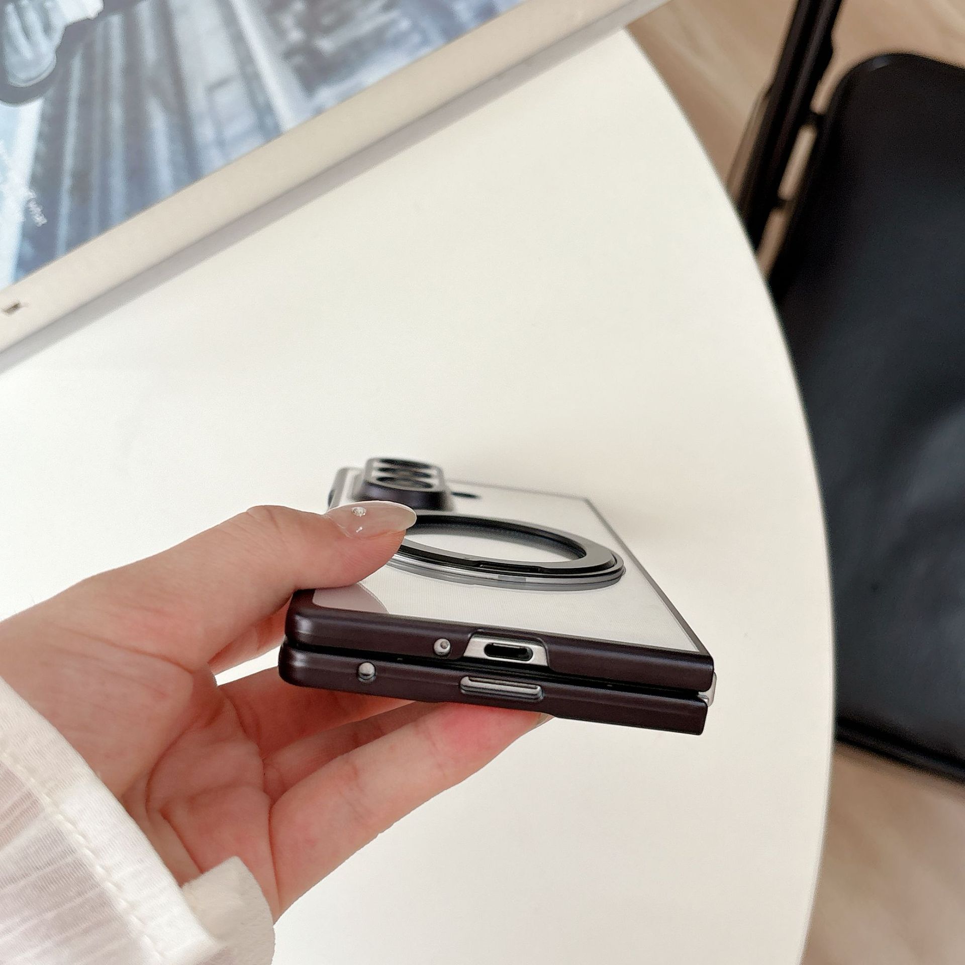 Compatible with Samsung Z Fold8/7 phone case, magnetic charging rotating stand, 6/5/4 case, electroplated transparent protective case