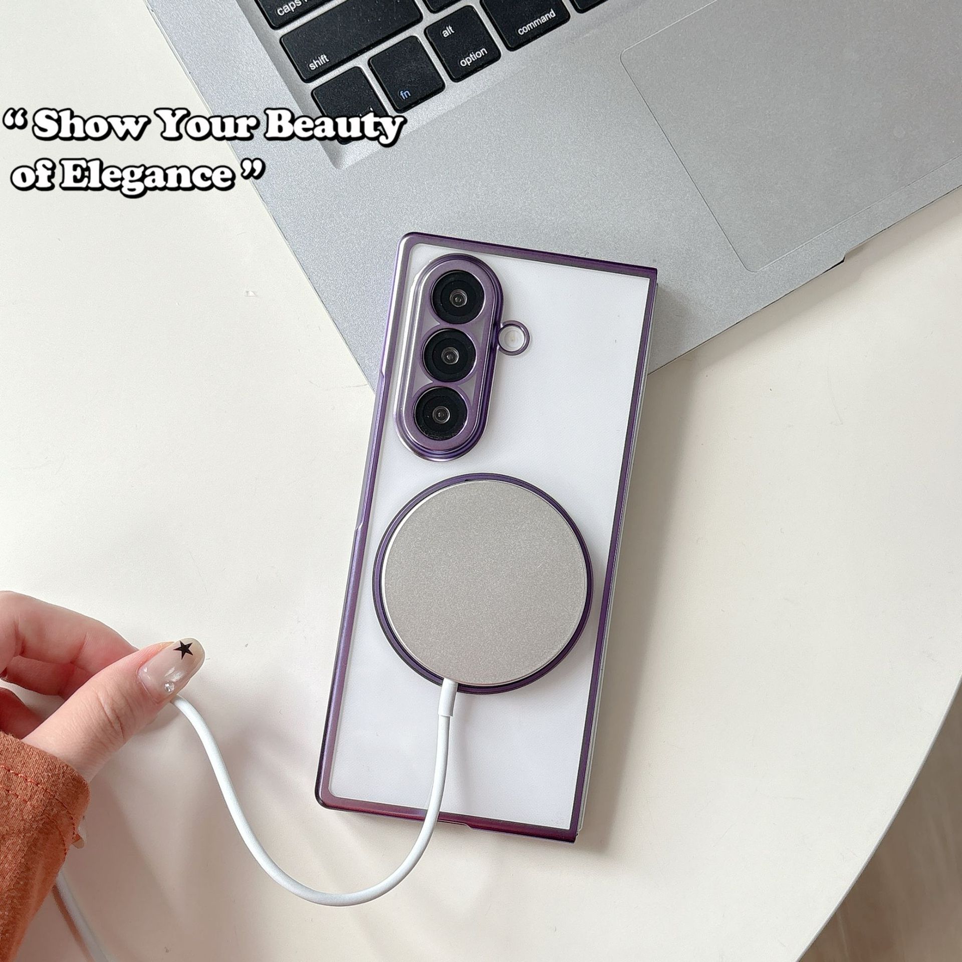 Compatible with Samsung Z Fold8/7 phone case, magnetic charging rotating stand, 6/5/4 case, electroplated transparent protective case