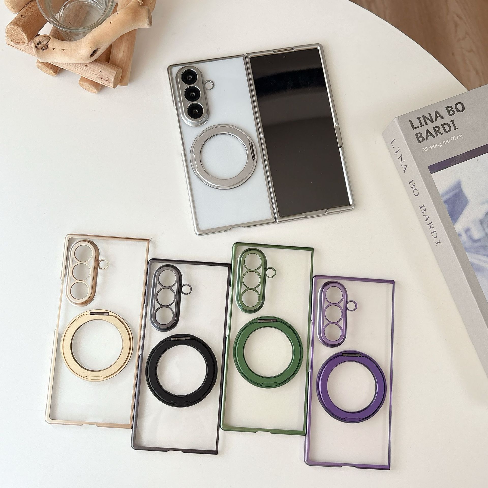 Compatible with Samsung Z Fold8/7 phone case, magnetic charging rotating stand, 6/5/4 case, electroplated transparent protective case