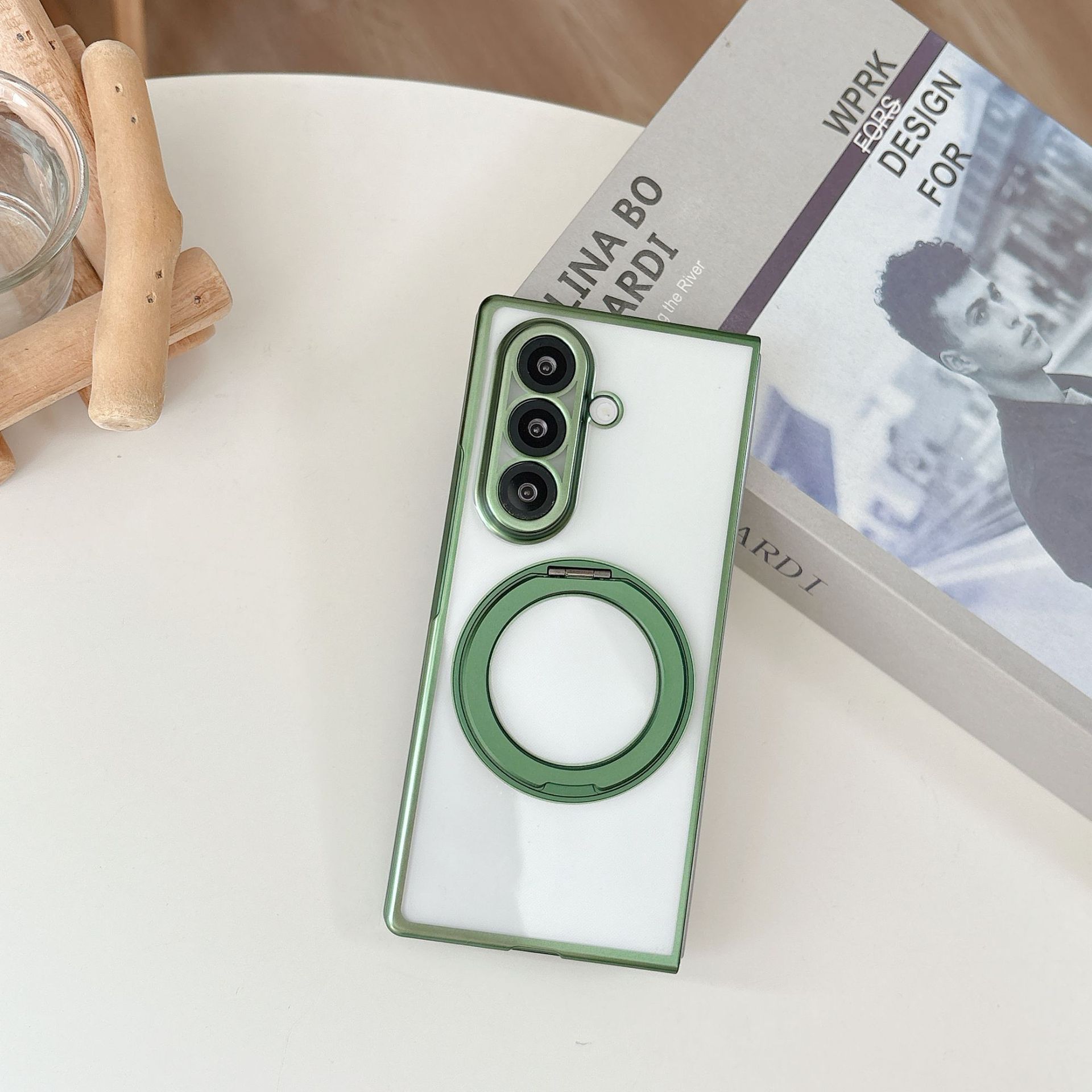 Compatible with Samsung Z Fold8/7 phone case, magnetic charging rotating stand, 6/5/4 case, electroplated transparent protective case