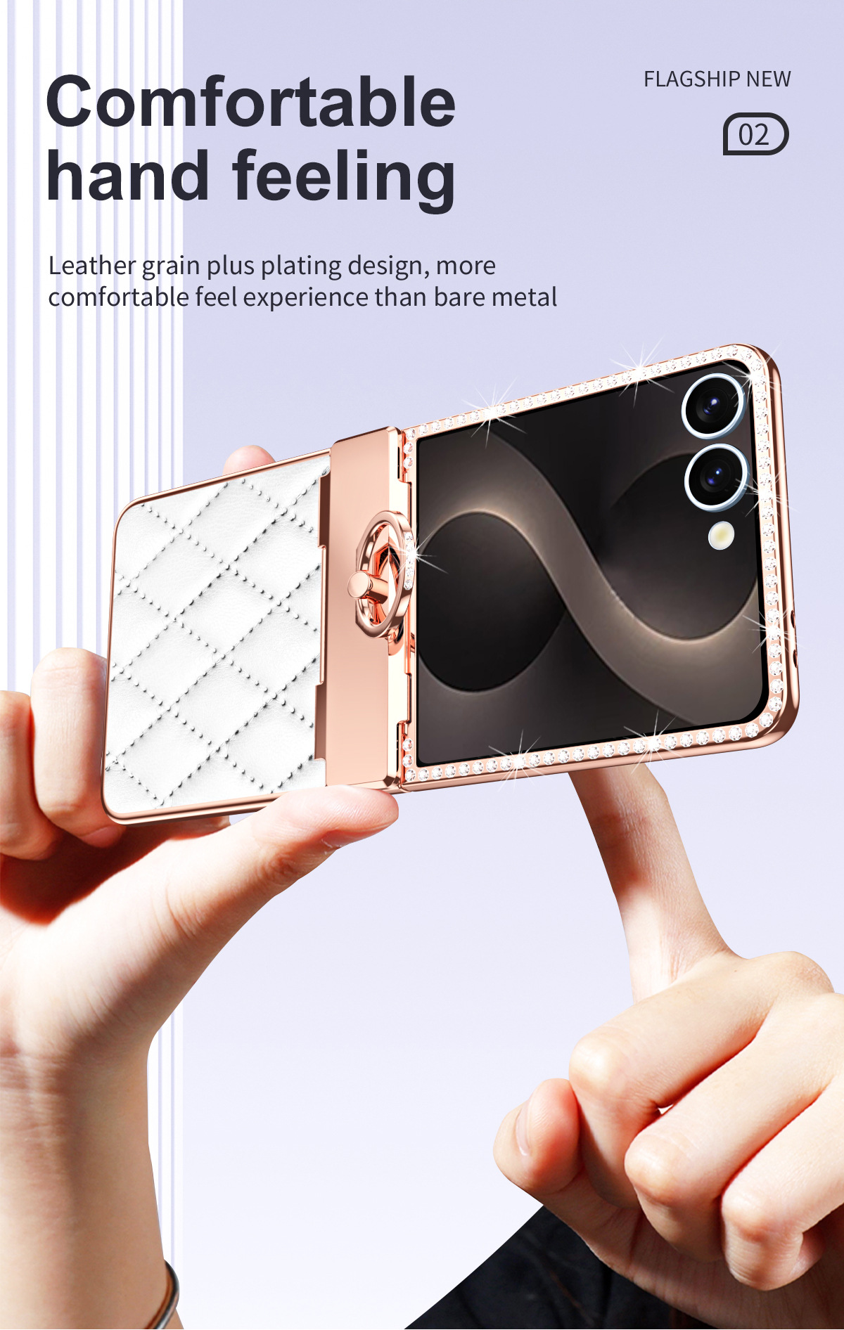 Compatible with Samsung Z Flip8 phone case, Flip7 rhinestone mini ring holder case, screen protector, full coverage protective case