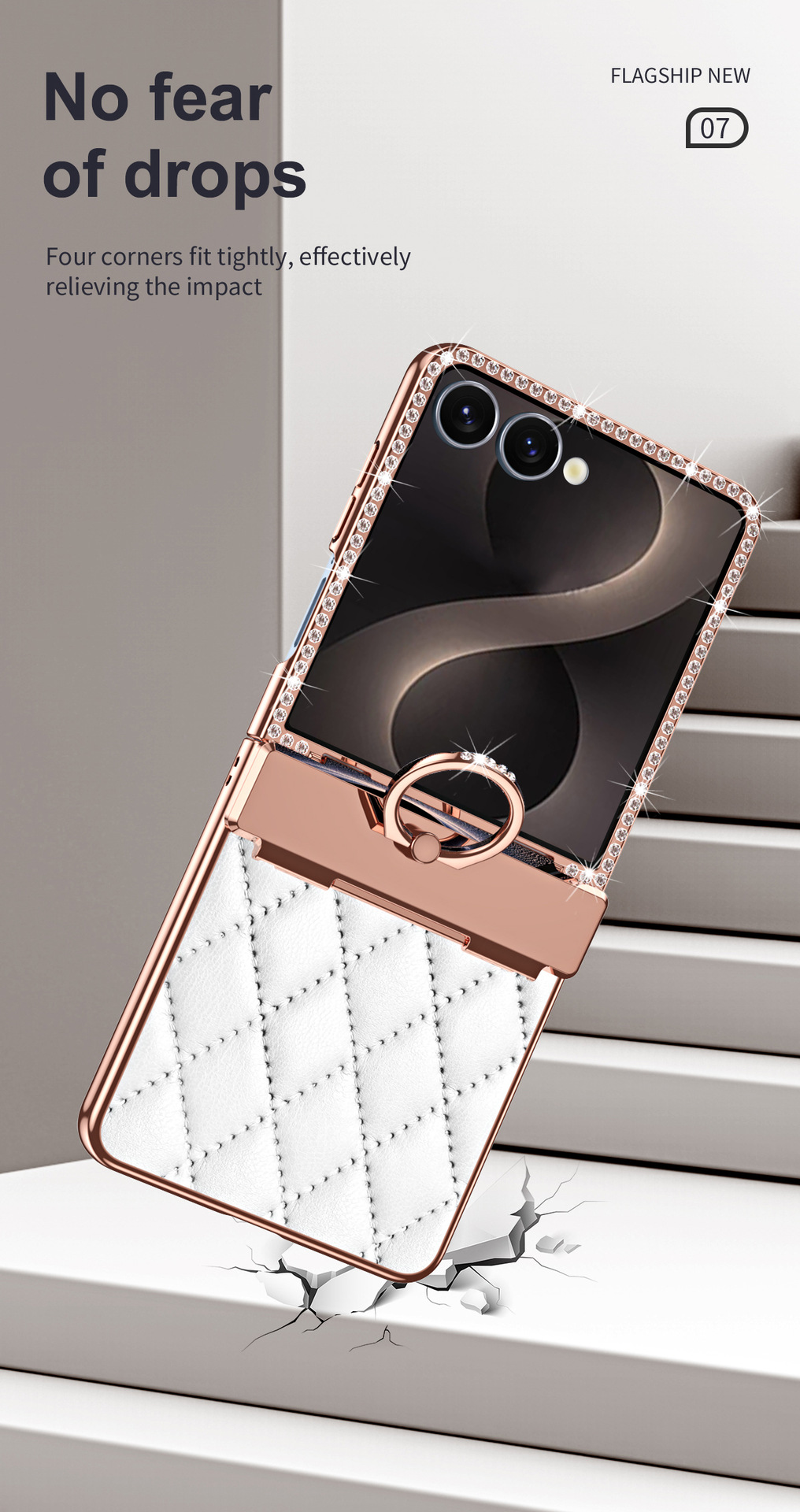 Compatible with Samsung Z Flip8 phone case, Flip7 rhinestone mini ring holder case, screen protector, full coverage protective case