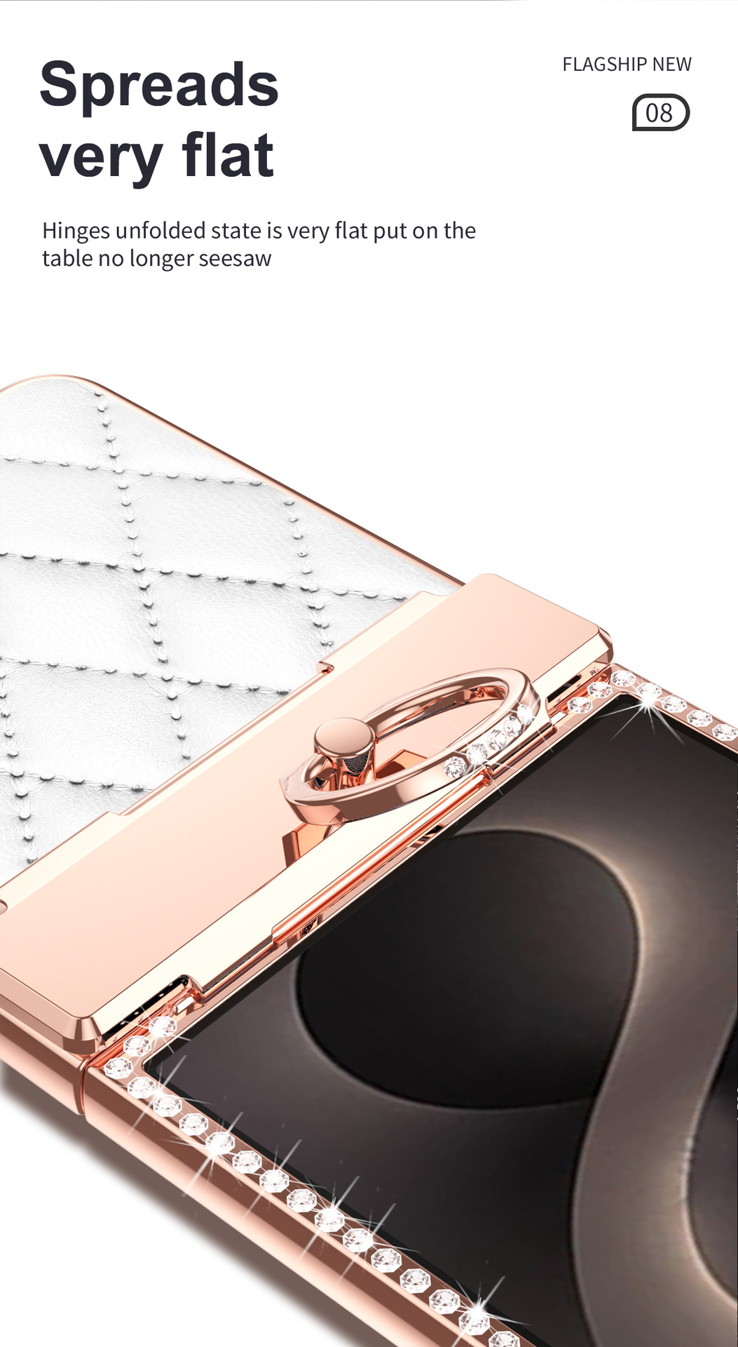 Compatible with Samsung Z Flip8 phone case, Flip7 rhinestone mini ring holder case, screen protector, full coverage protective case
