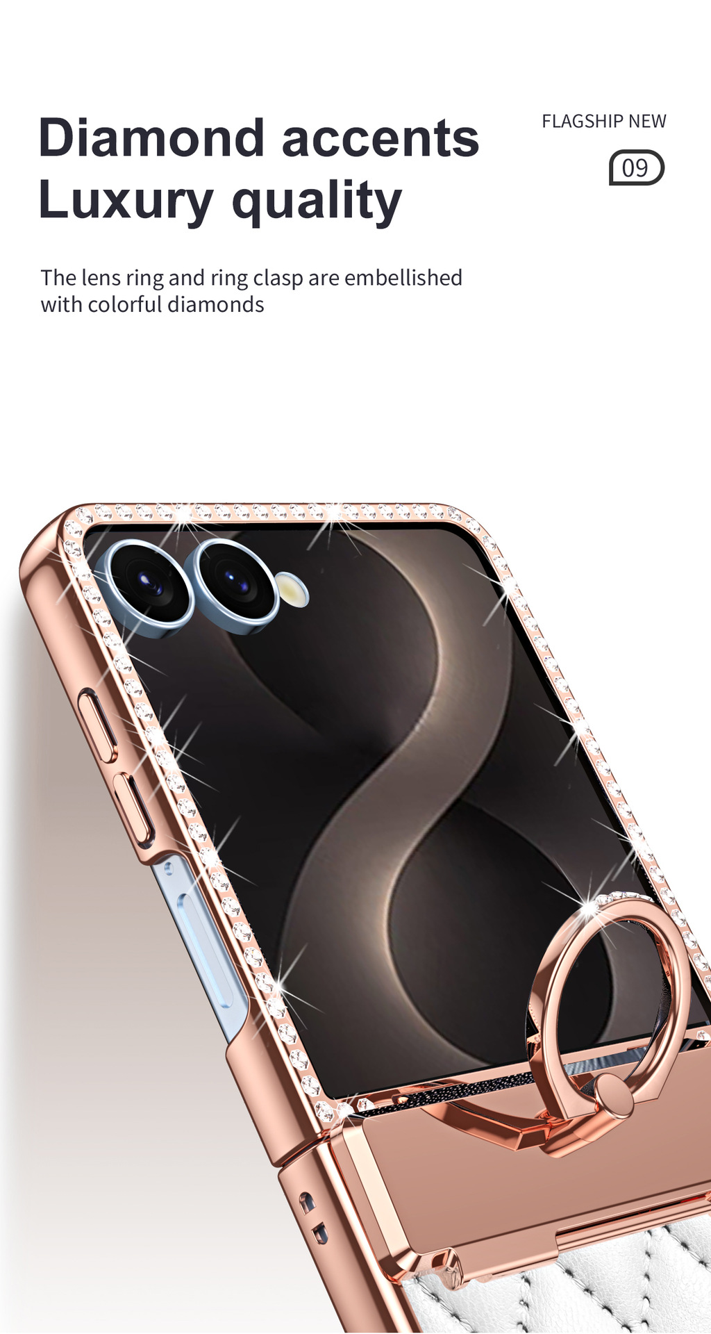 Compatible with Samsung Z Flip8 phone case, Flip7 rhinestone mini ring holder case, screen protector, full coverage protective case