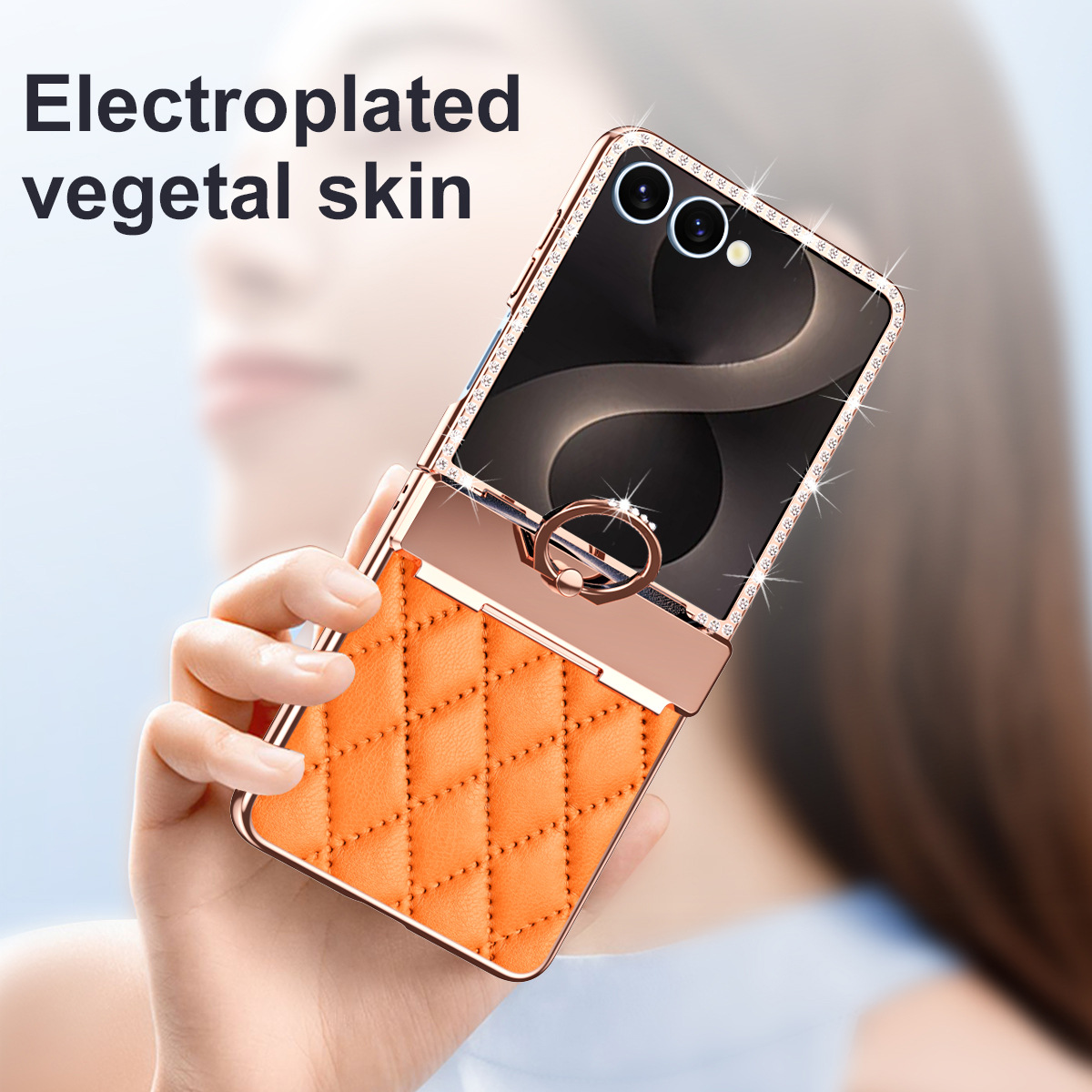 Compatible with Samsung Z Flip8 phone case, Flip7 rhinestone mini ring holder case, screen protector, full coverage protective case