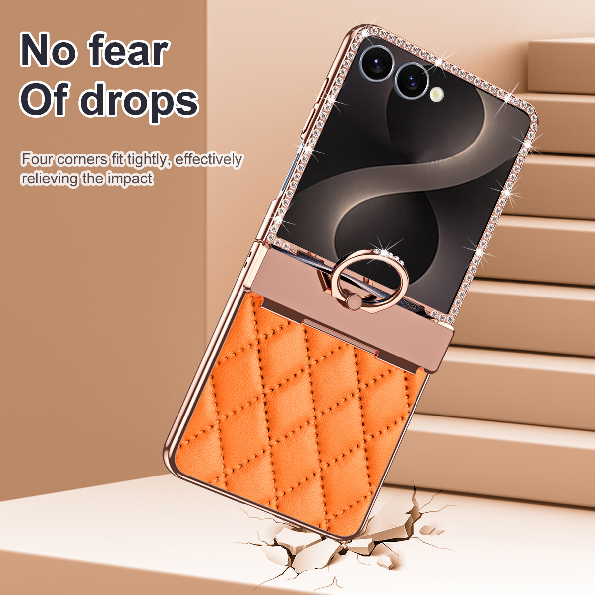 Compatible with Samsung Z Flip8 phone case, Flip7 rhinestone mini ring holder case, screen protector, full coverage protective case