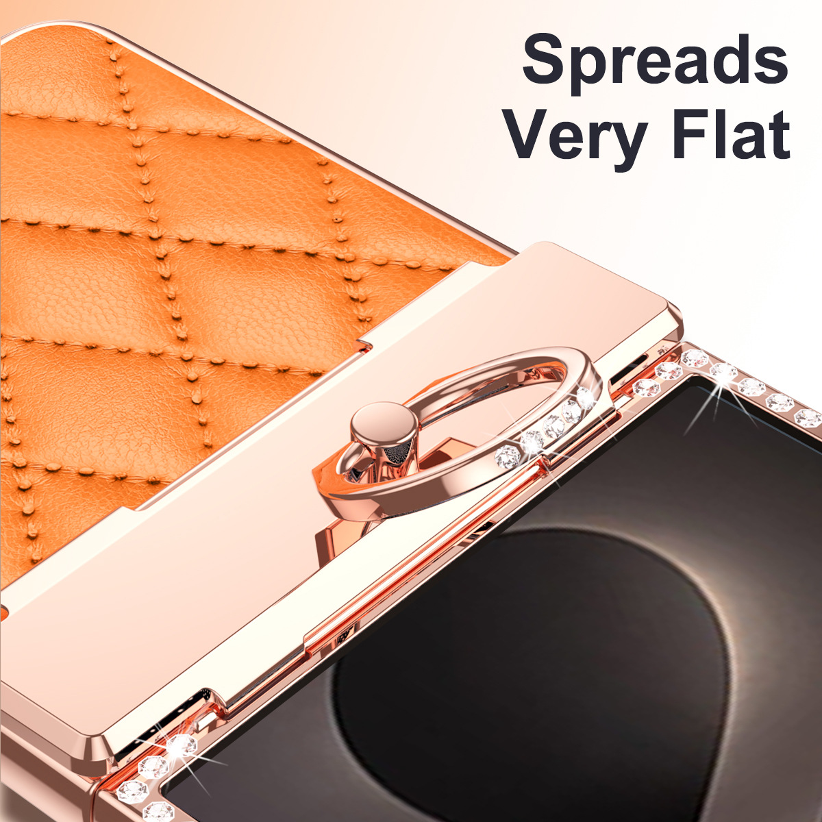 Compatible with Samsung Z Flip8 phone case, Flip7 rhinestone mini ring holder case, screen protector, full coverage protective case