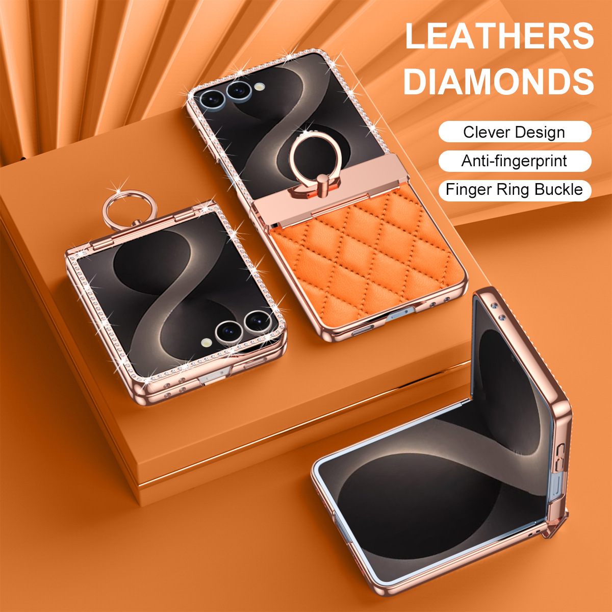 Compatible with Samsung Z Flip8 phone case, Flip7 rhinestone mini ring holder case, screen protector, full coverage protective case