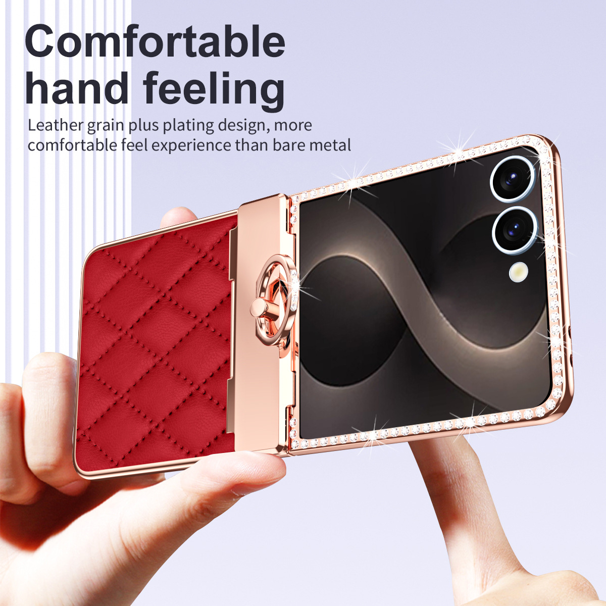 Compatible with Samsung Z Flip8 phone case, Flip7 rhinestone mini ring holder case, screen protector, full coverage protective case