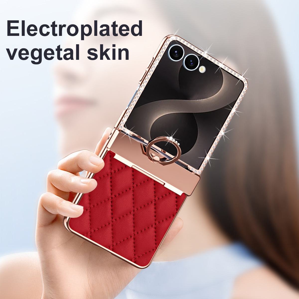 Compatible with Samsung Z Flip8 phone case, Flip7 rhinestone mini ring holder case, screen protector, full coverage protective case