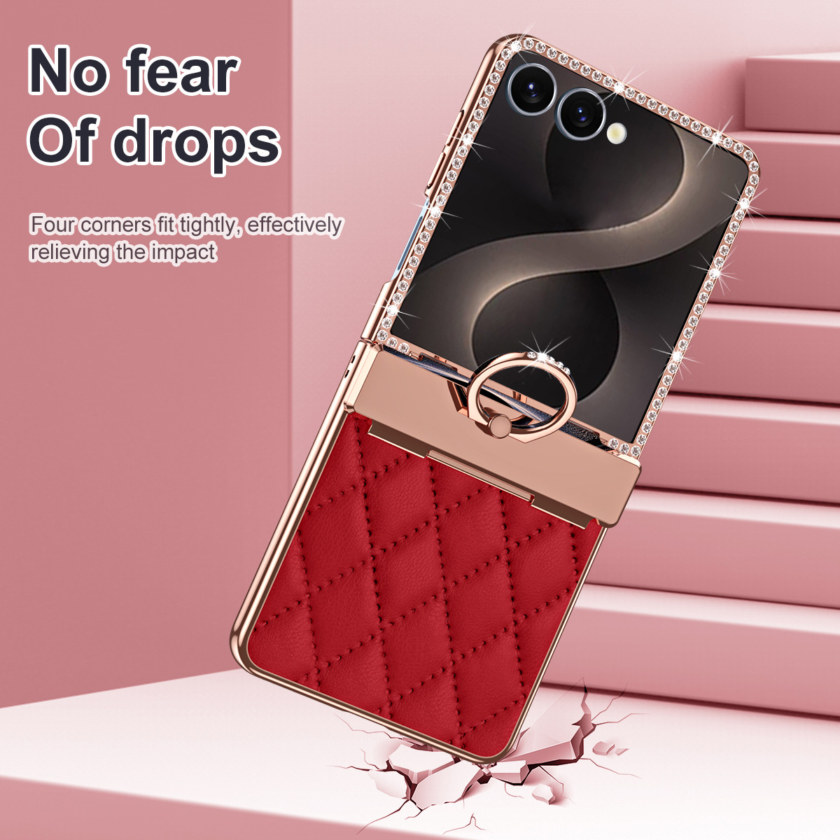Compatible with Samsung Z Flip8 phone case, Flip7 rhinestone mini ring holder case, screen protector, full coverage protective case
