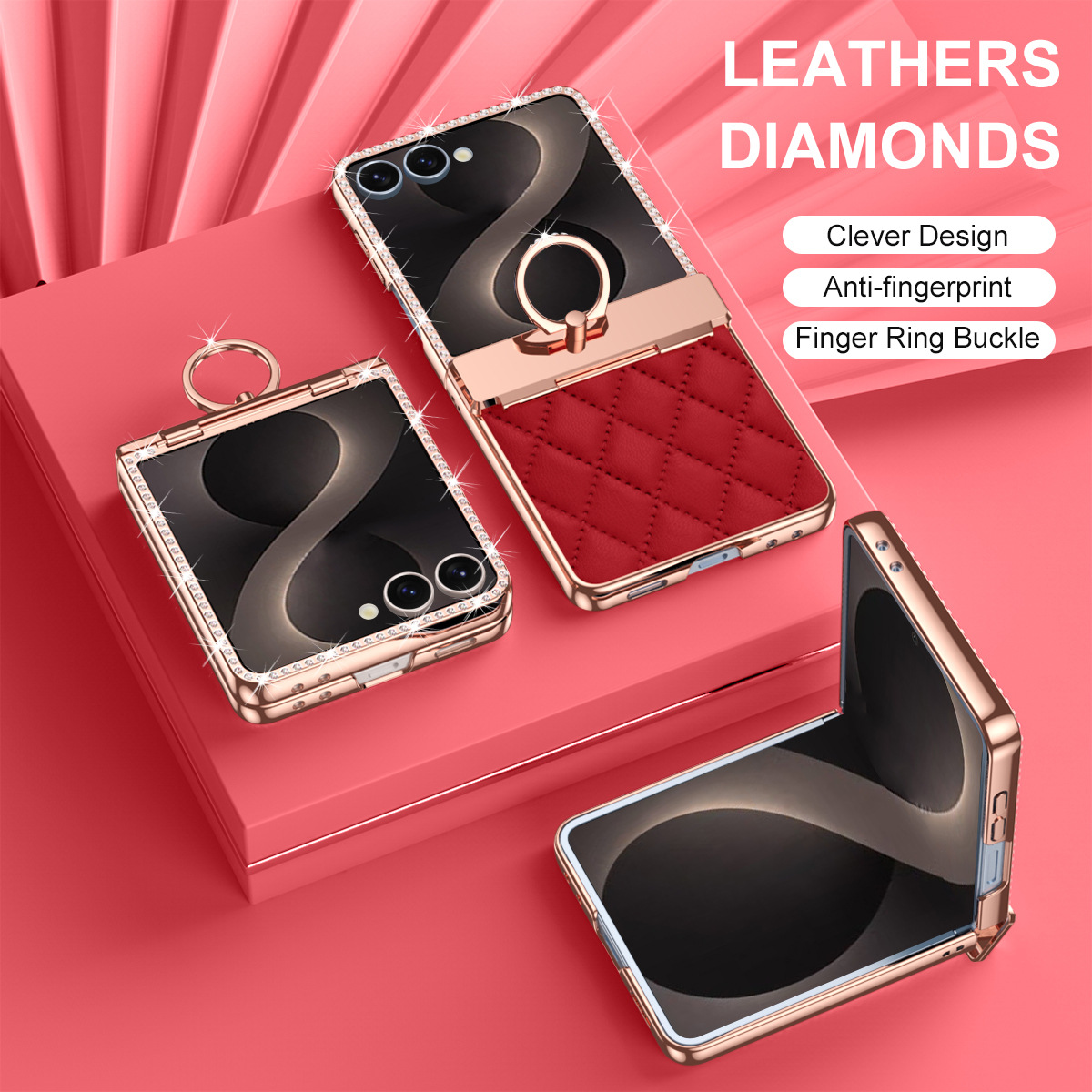 Compatible with Samsung Z Flip8 phone case, Flip7 rhinestone mini ring holder case, screen protector, full coverage protective case