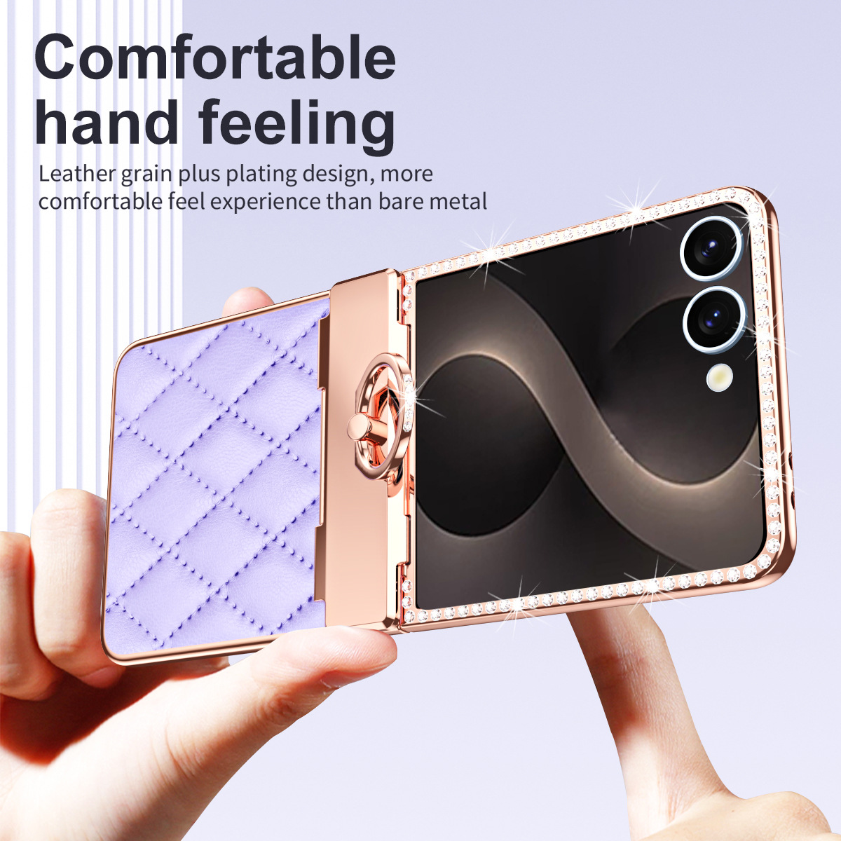 Compatible with Samsung Z Flip8 phone case, Flip7 rhinestone mini ring holder case, screen protector, full coverage protective case