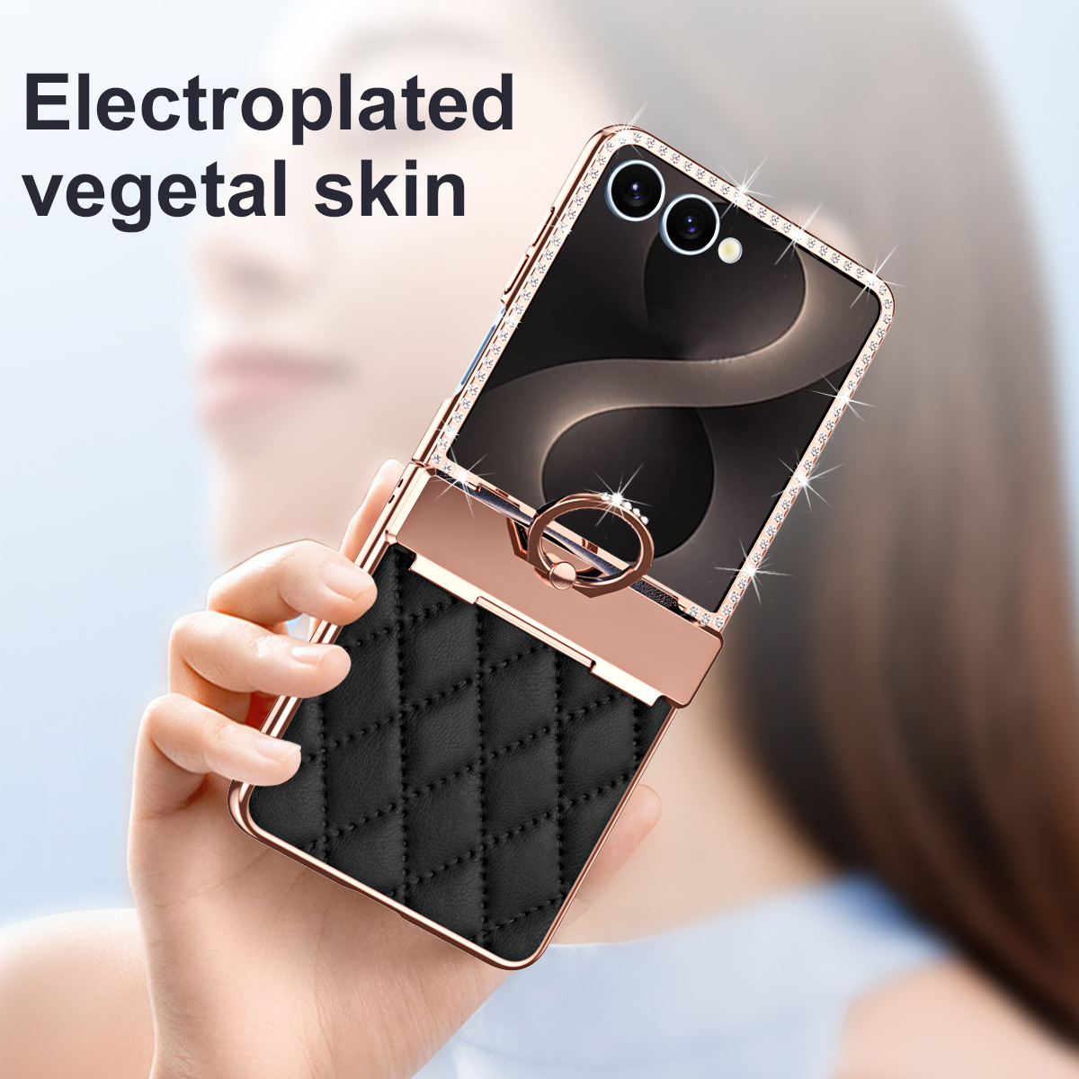 Compatible with Samsung Z Flip8 phone case, Flip7 rhinestone mini ring holder case, screen protector, full coverage protective case