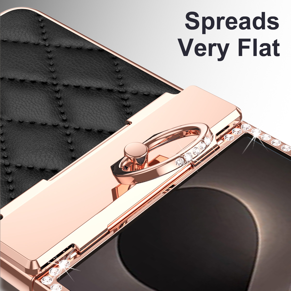 Compatible with Samsung Z Flip8 phone case, Flip7 rhinestone mini ring holder case, screen protector, full coverage protective case