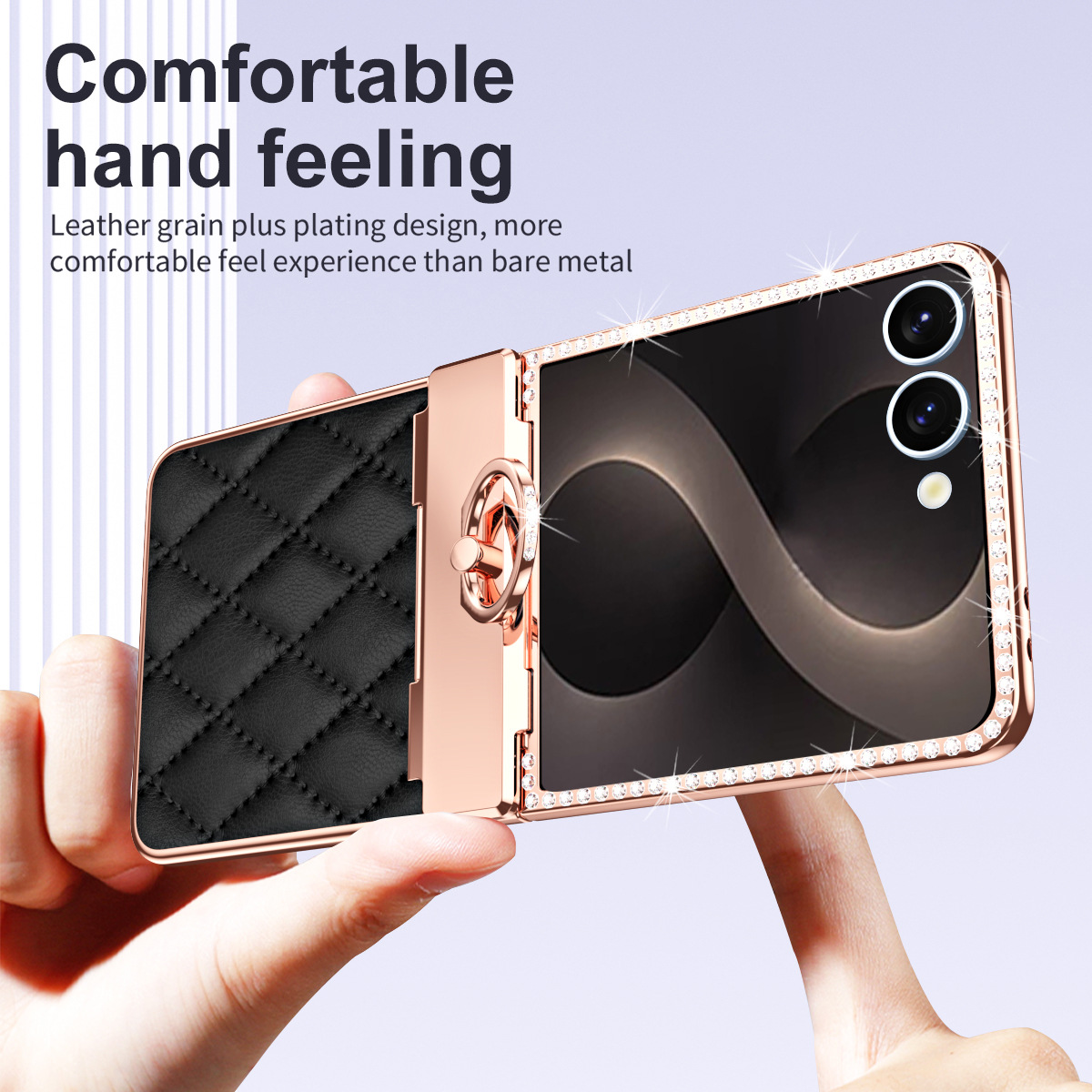 Compatible with Samsung Z Flip8 phone case, Flip7 rhinestone mini ring holder case, screen protector, full coverage protective case