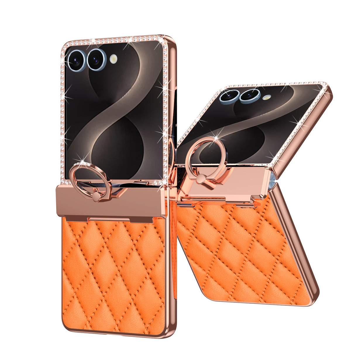 Compatible with Samsung Z Flip8 phone case, Flip7 rhinestone mini ring holder case, screen protector, full coverage protective case