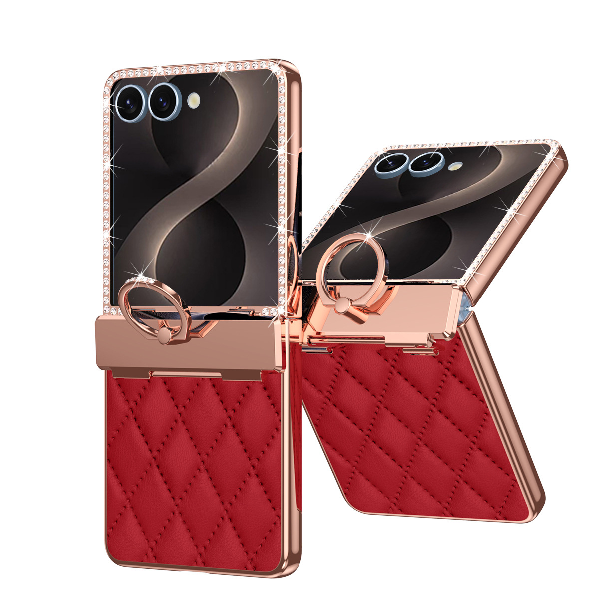 Compatible with Samsung Z Flip8 phone case, Flip7 rhinestone mini ring holder case, screen protector, full coverage protective case