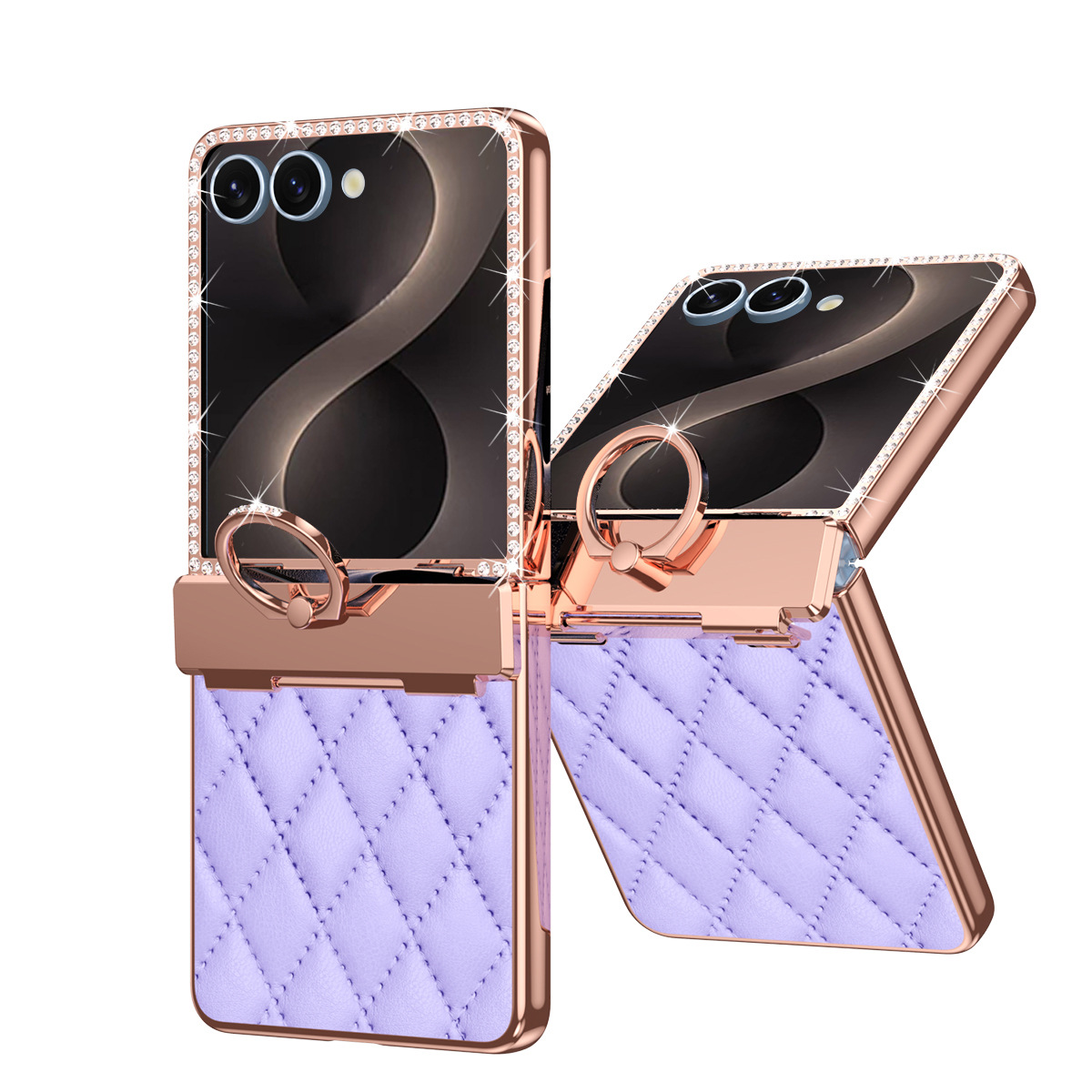 Compatible with Samsung Z Flip8 phone case, Flip7 rhinestone mini ring holder case, screen protector, full coverage protective case