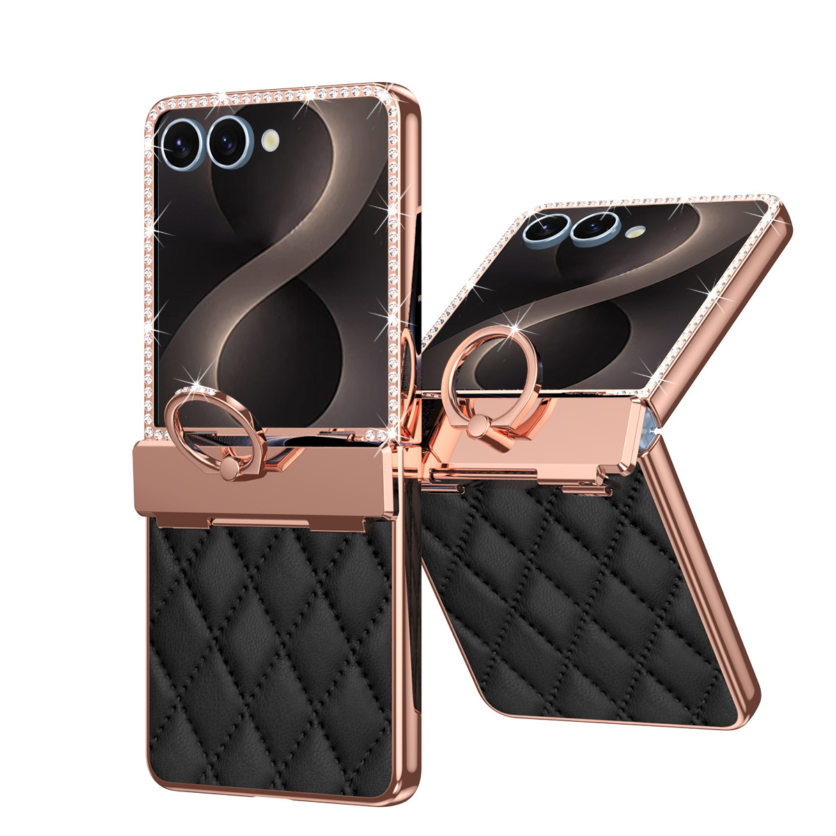 Compatible with Samsung Z Flip8 phone case, Flip7 rhinestone mini ring holder case, screen protector, full coverage protective case