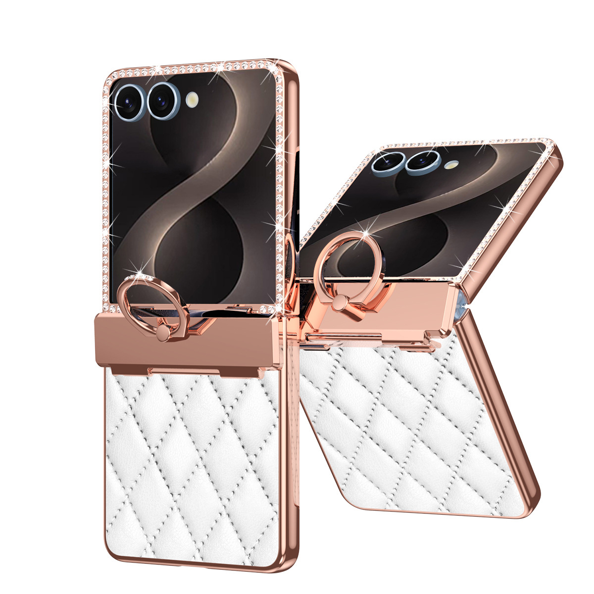 Compatible with Samsung Z Flip8 phone case, Flip7 rhinestone mini ring holder case, screen protector, full coverage protective case