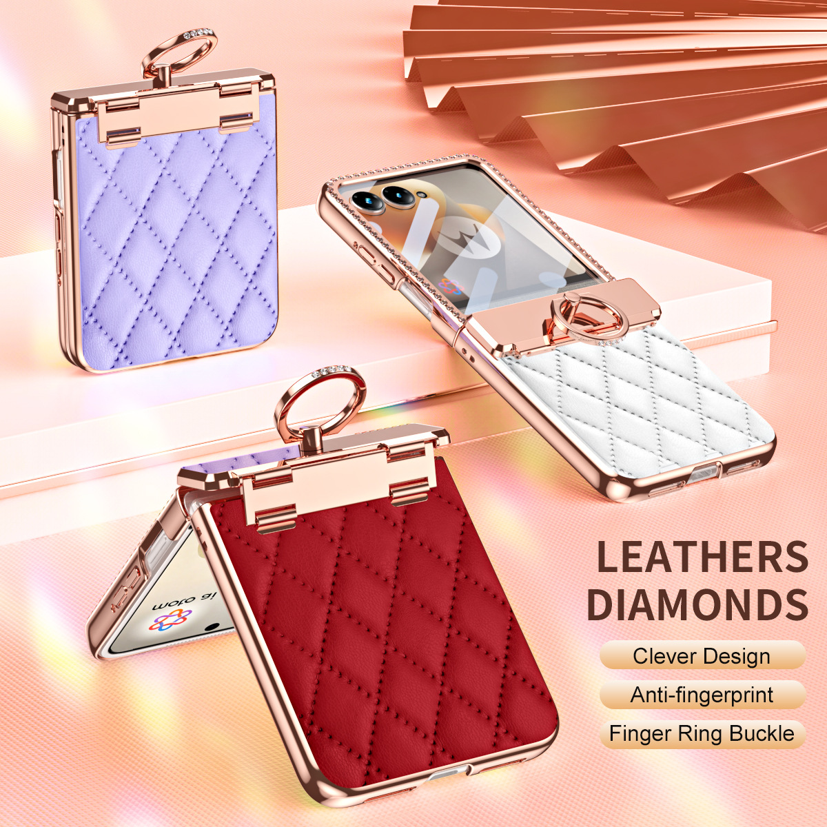 Compatible with Moto 70 Ultra phone case, Motorola 60/50U vegan leather electroplated ring case, full-coverage protection.