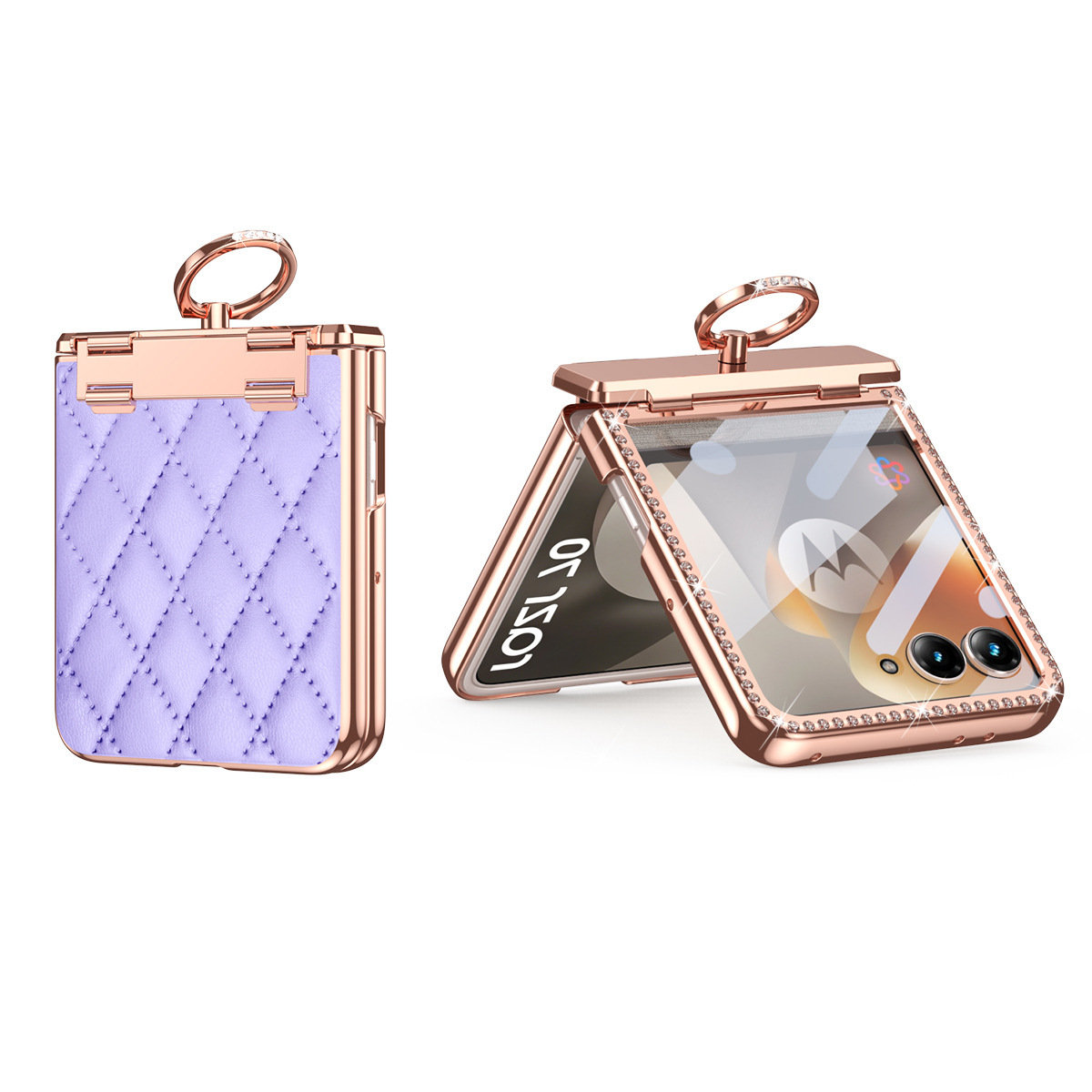 Compatible with Moto 70 Ultra phone case, Motorola 60/50U vegan leather electroplated ring case, full-coverage protection.