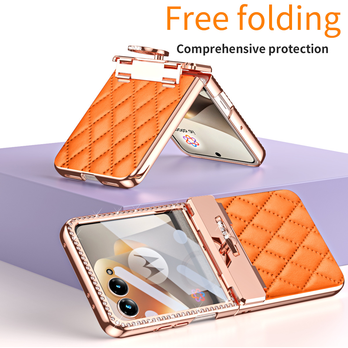 Compatible with Moto 70 Ultra phone case, Motorola 60/50U vegan leather electroplated ring case, full-coverage protection.