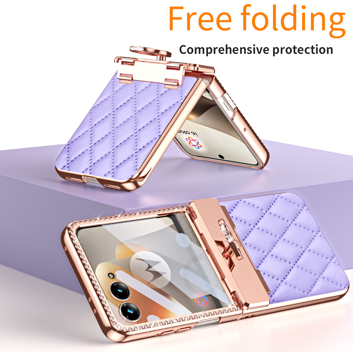 Compatible with Moto 70 Ultra phone case, Motorola 60/50U vegan leather electroplated ring case, full-coverage protection.