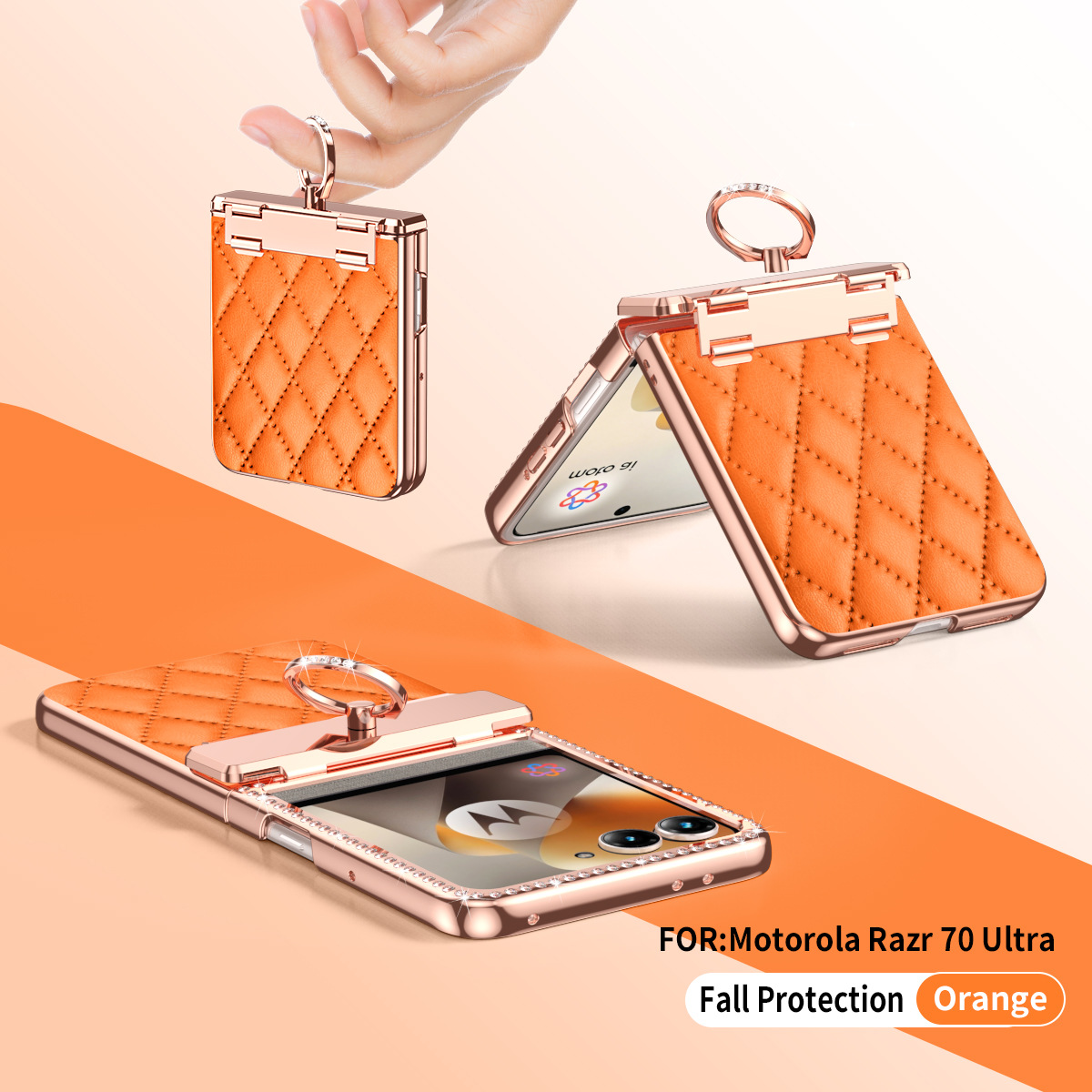 Compatible with Moto 70 Ultra phone case, Motorola 60/50U vegan leather electroplated ring case, full-coverage protection.