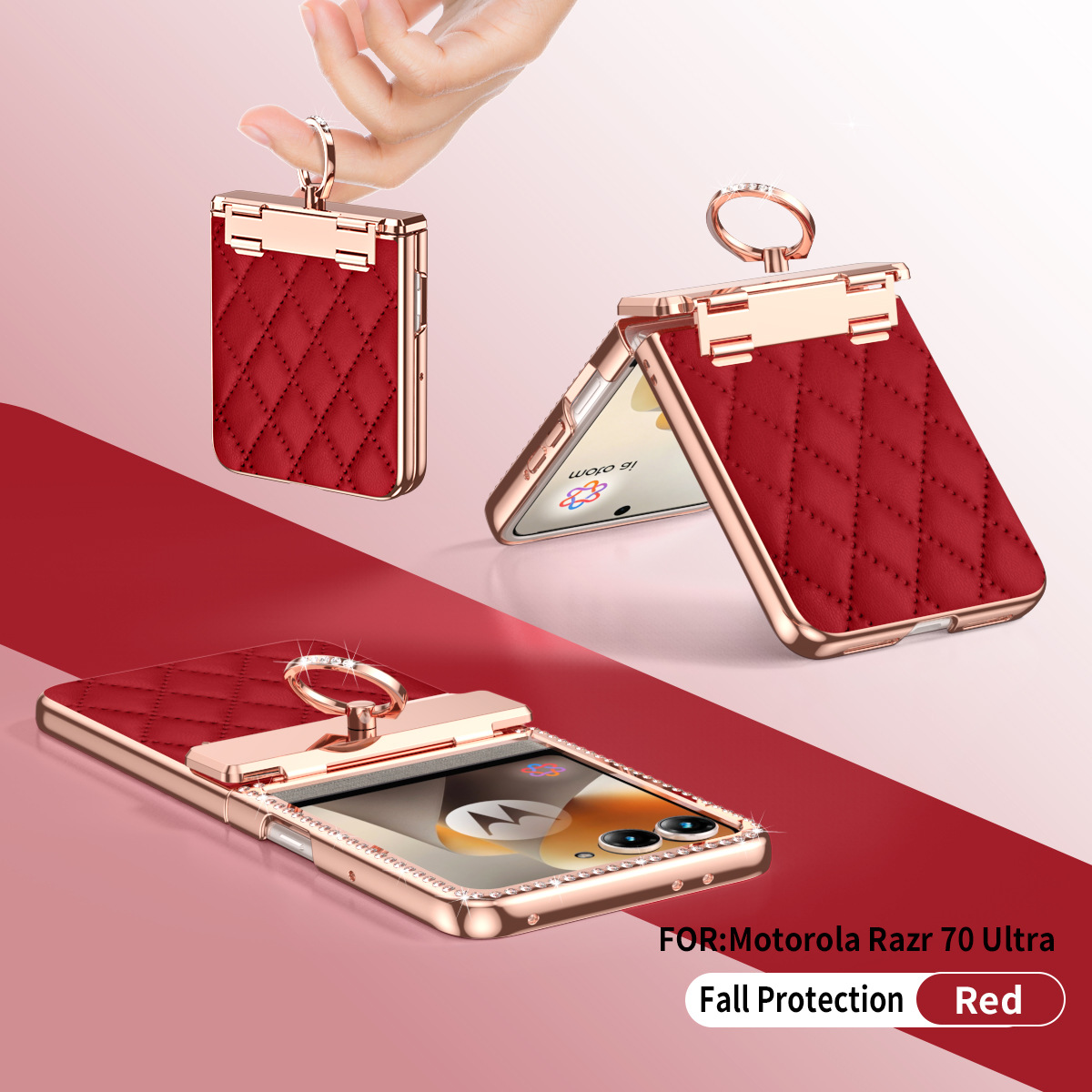 Compatible with Moto 70 Ultra phone case, Motorola 60/50U vegan leather electroplated ring case, full-coverage protection.